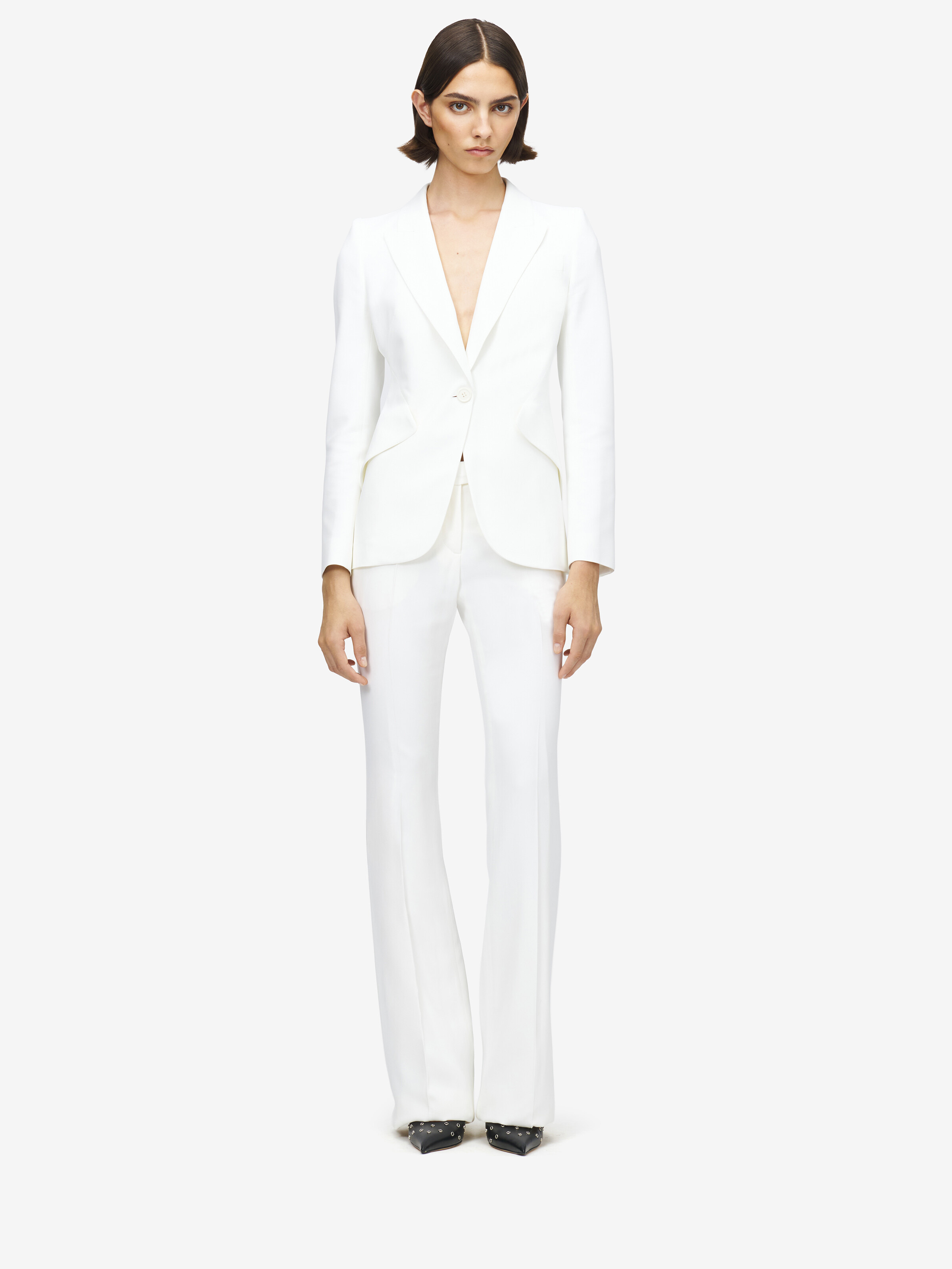 Women's Narrow Bootcut Trousers in Light Ivory - 2