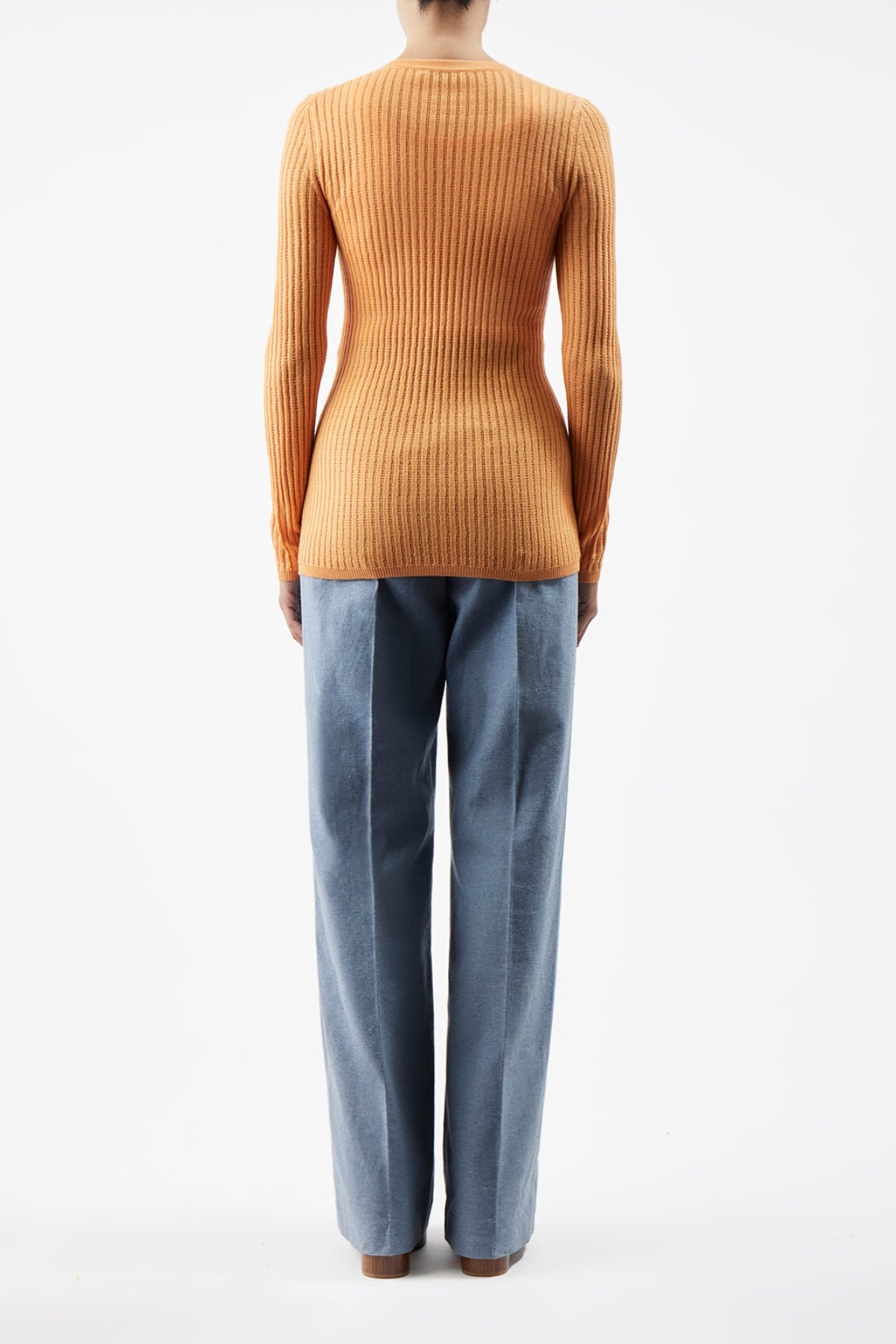 Homer Pointelle Knit Cardigan in Fluorescent Orange Cashmere Silk - 4