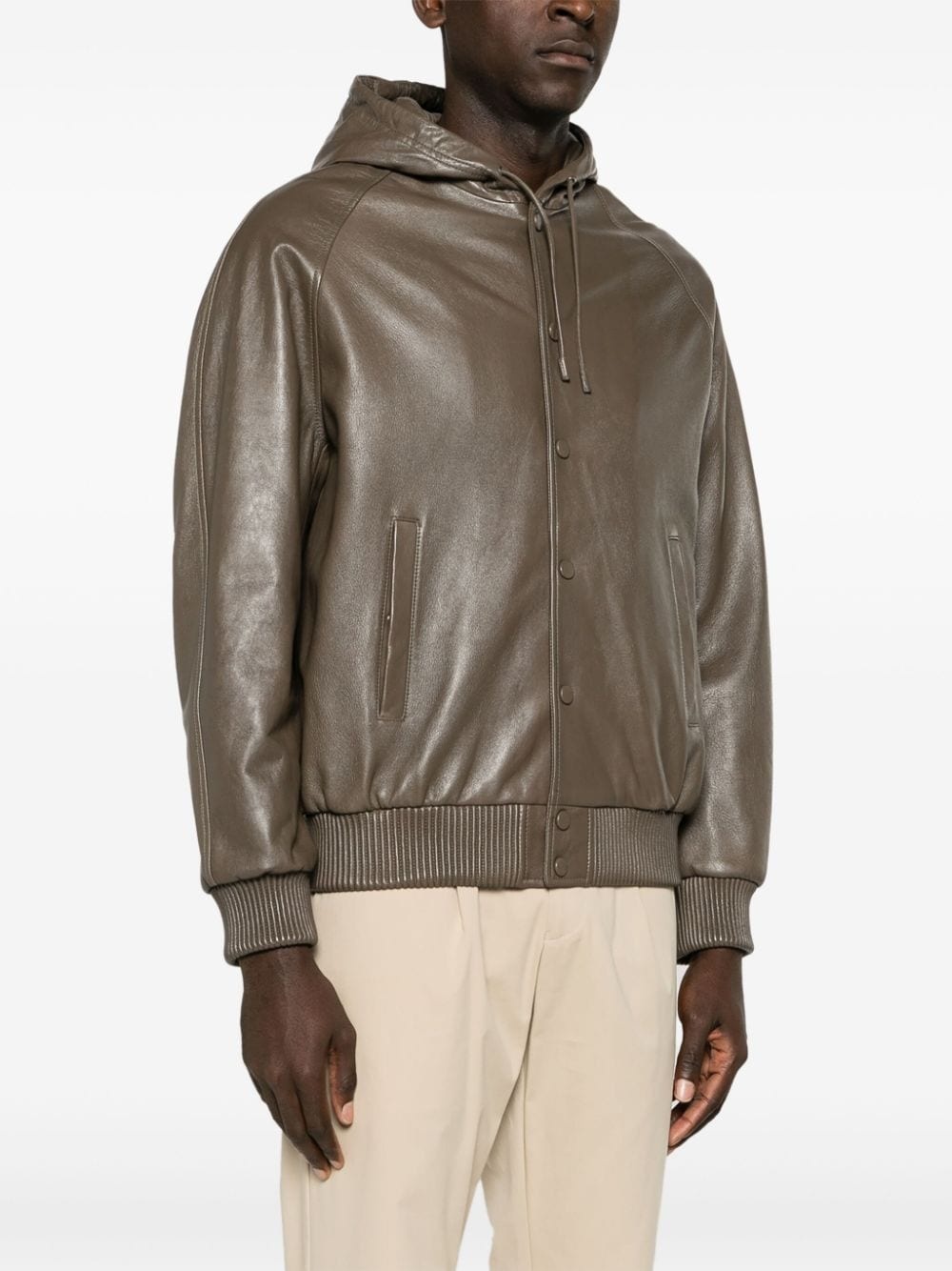 hooded leather bomber jacket - 3