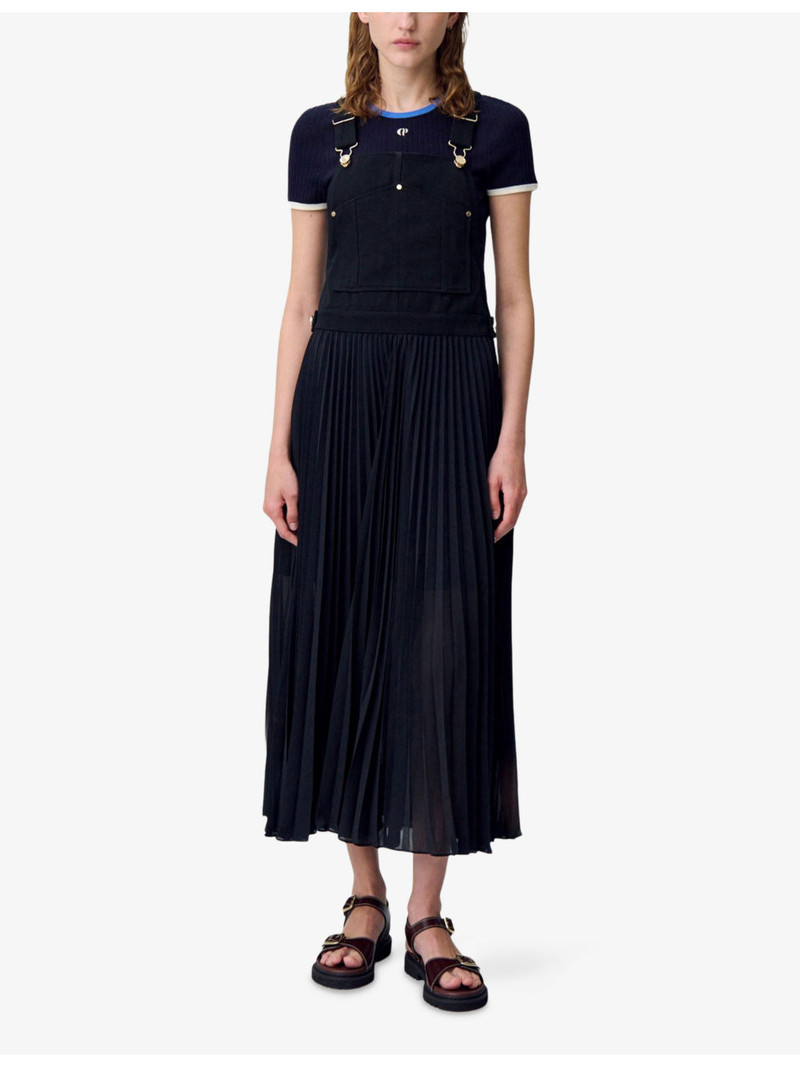 Claudie Pierlot Pleated-Skirt Woven Dungaree Dress outlook