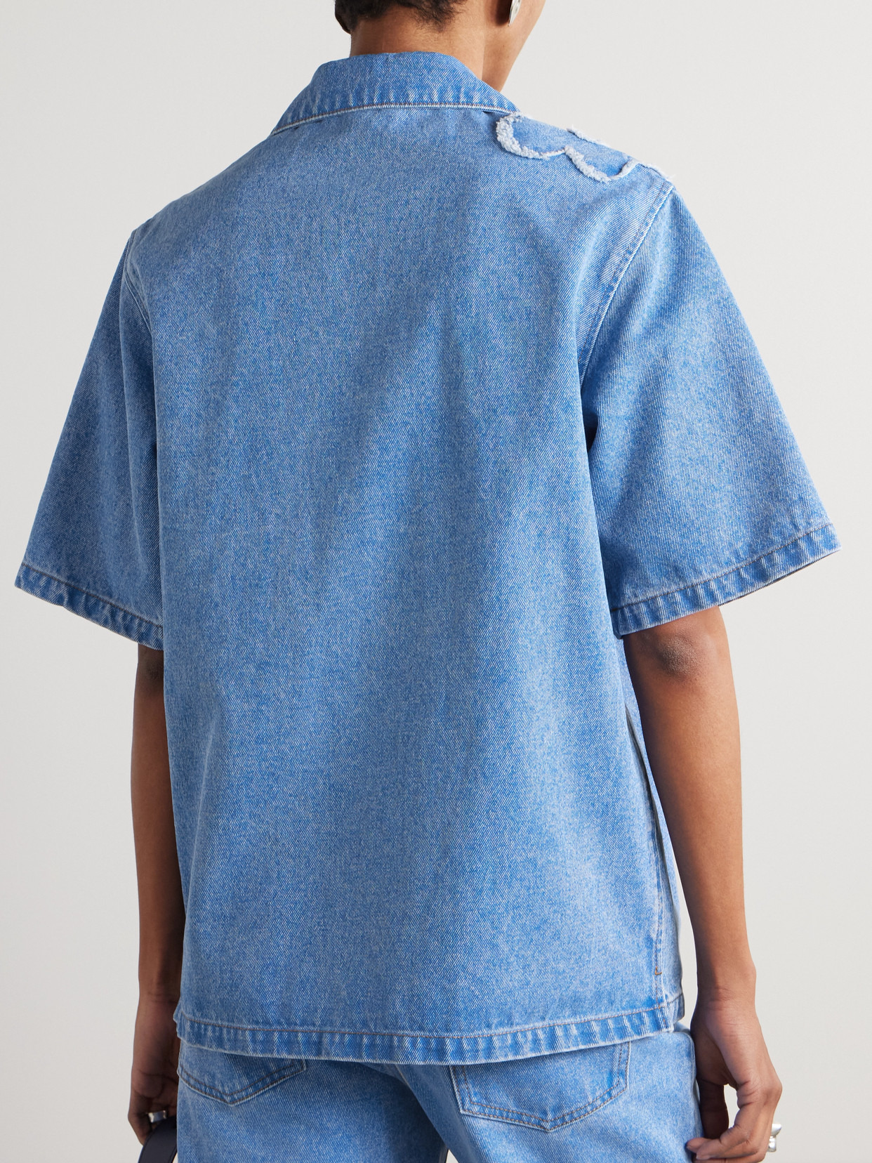 Embroidered Frayed Denim Shirt - 3