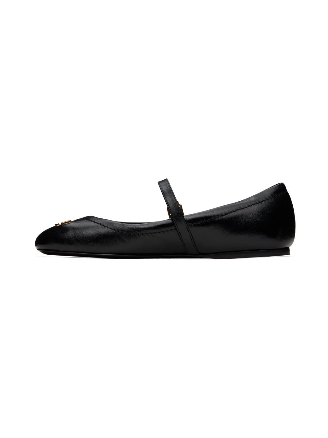 Black Metal Logo Shiny Calfskin Ballerina Flats - 3