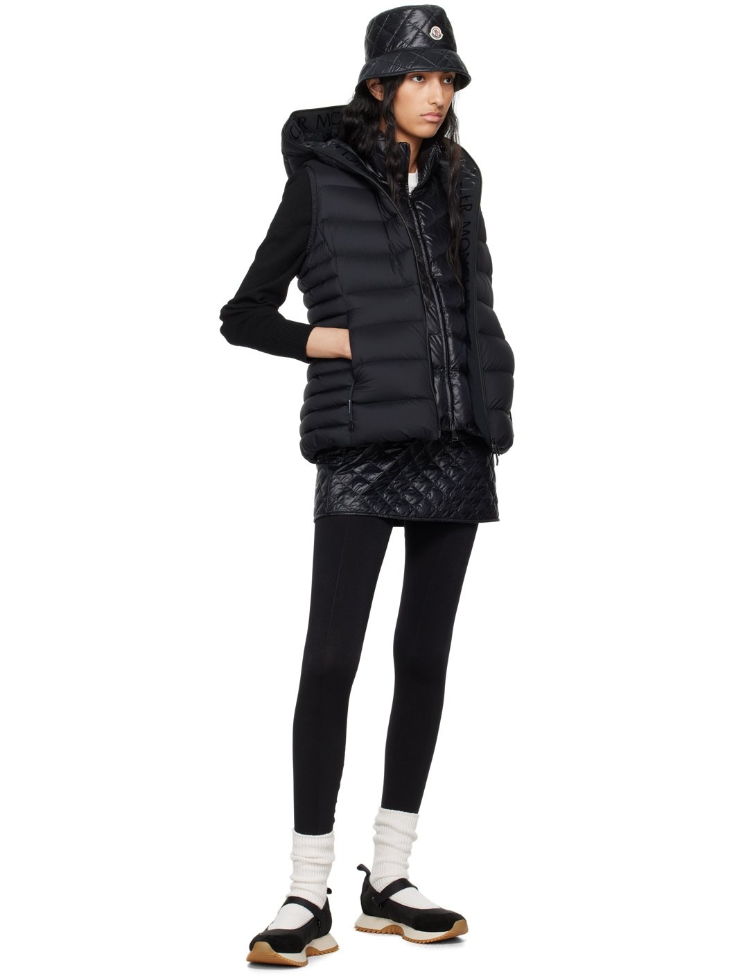 Black Padded Wool Down Cardigan - 5