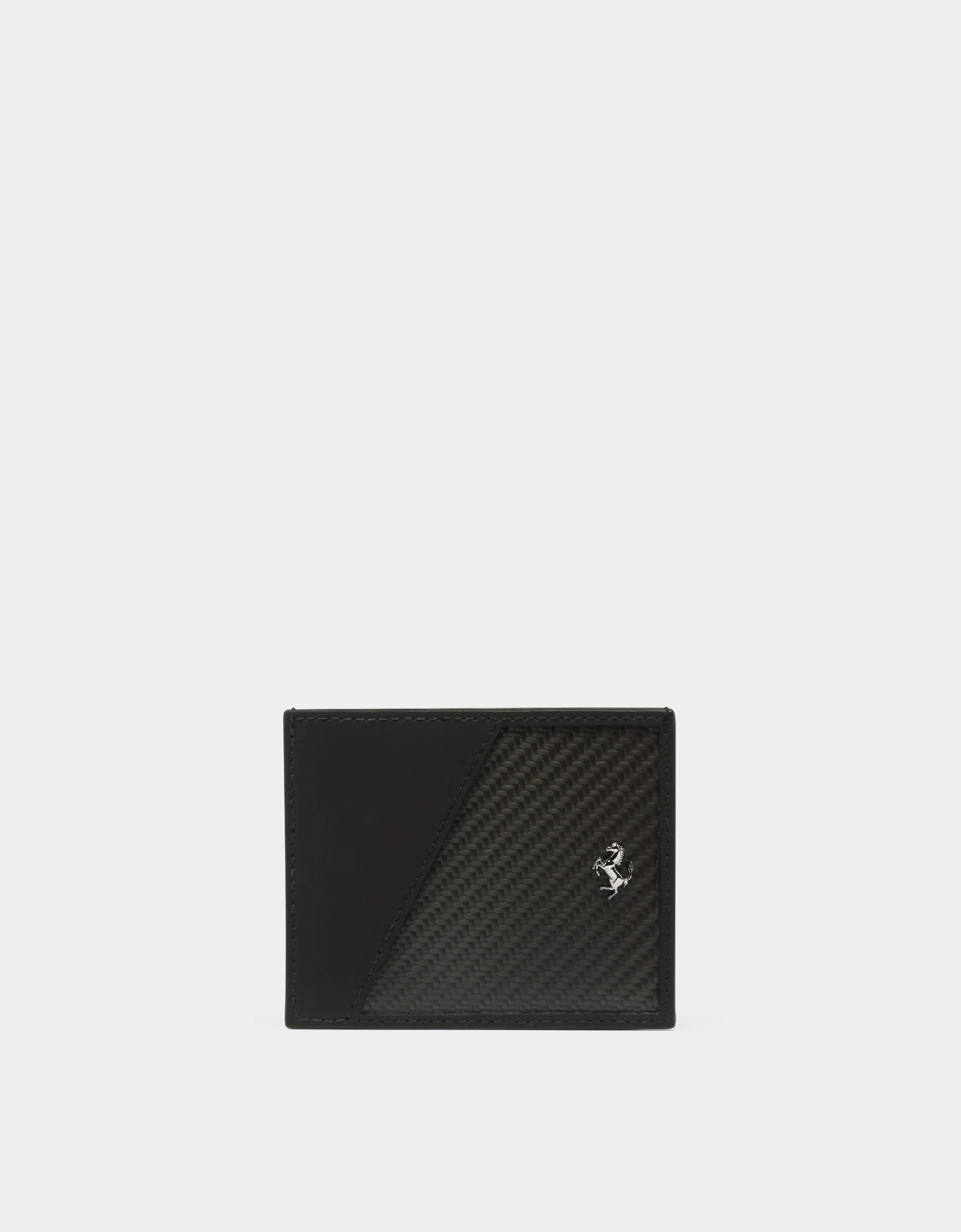 Card holder in wrinkle-effect leather and carbon fibre - 1