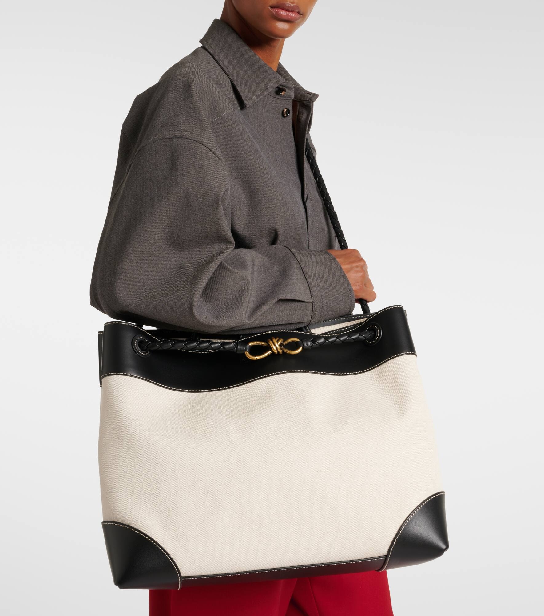 Andiamo Large leather-trimmed canvas tote bag - 7