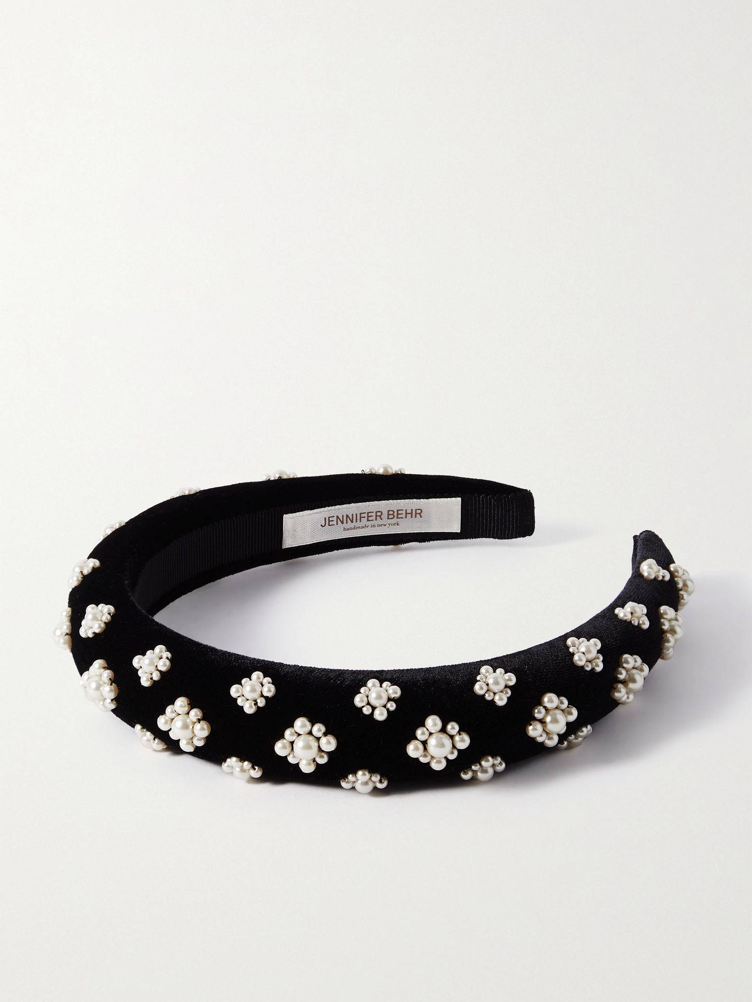 Margaret faux pearl-embellished velvet headband Black - 1