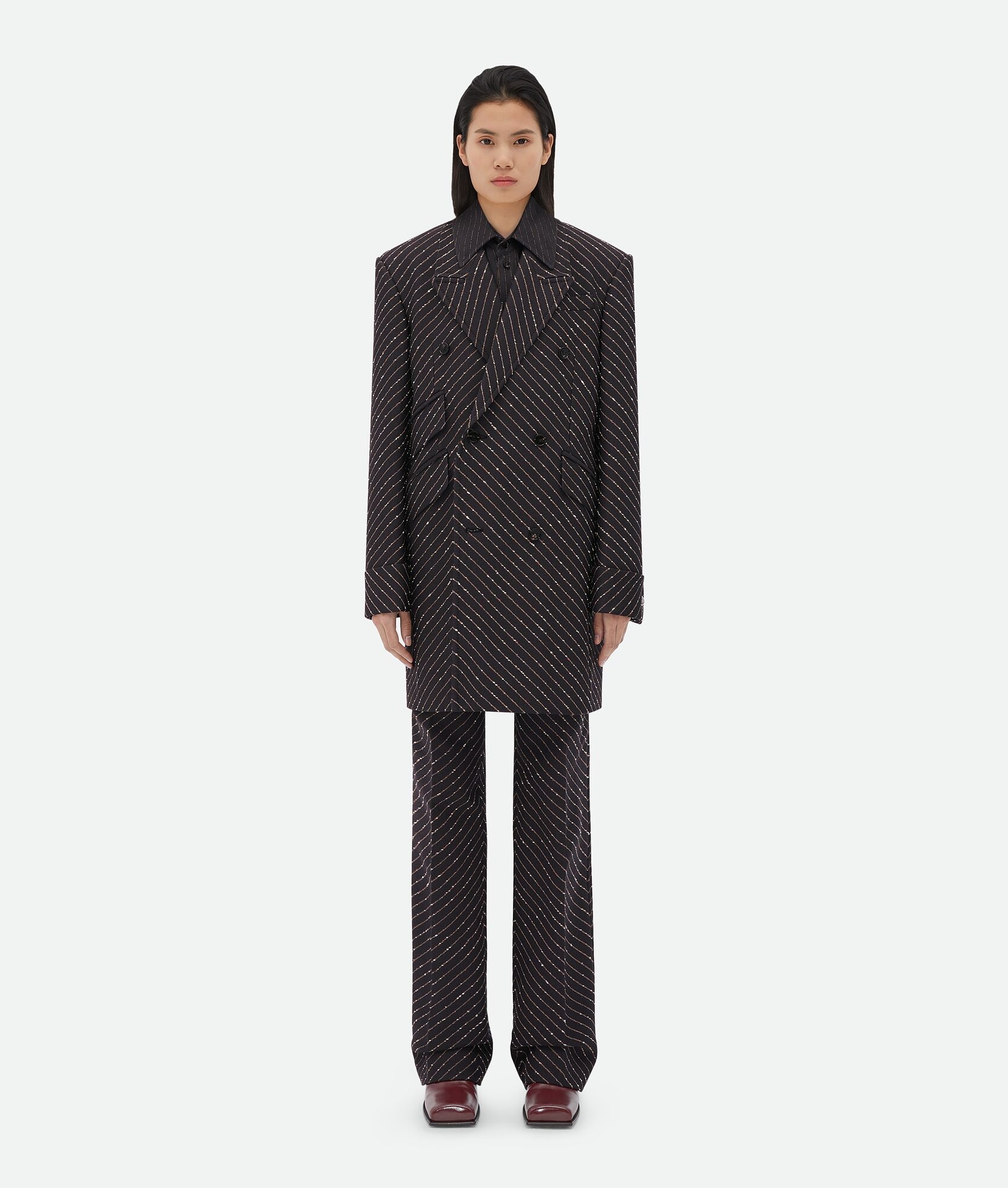 Diagonal Boucle Pinstripe Coat - 4