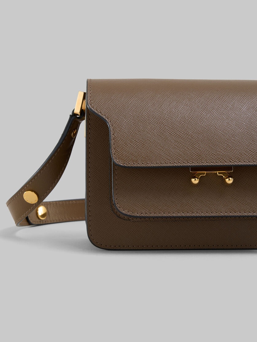 BROWN SAFFIANO LEATHER MINI TRUNK BAG - 4
