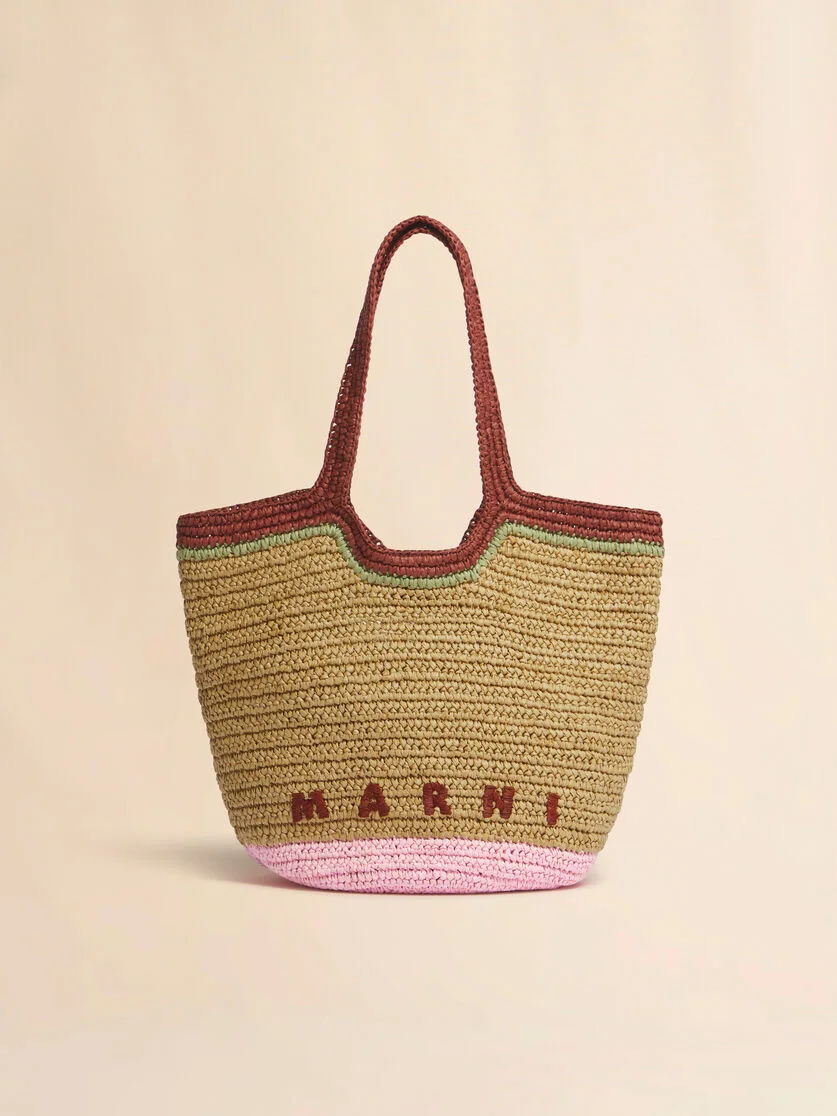 BURGUNDY AND PINK PAPER RAFFIA SEASIDE HOBO BAG - 1