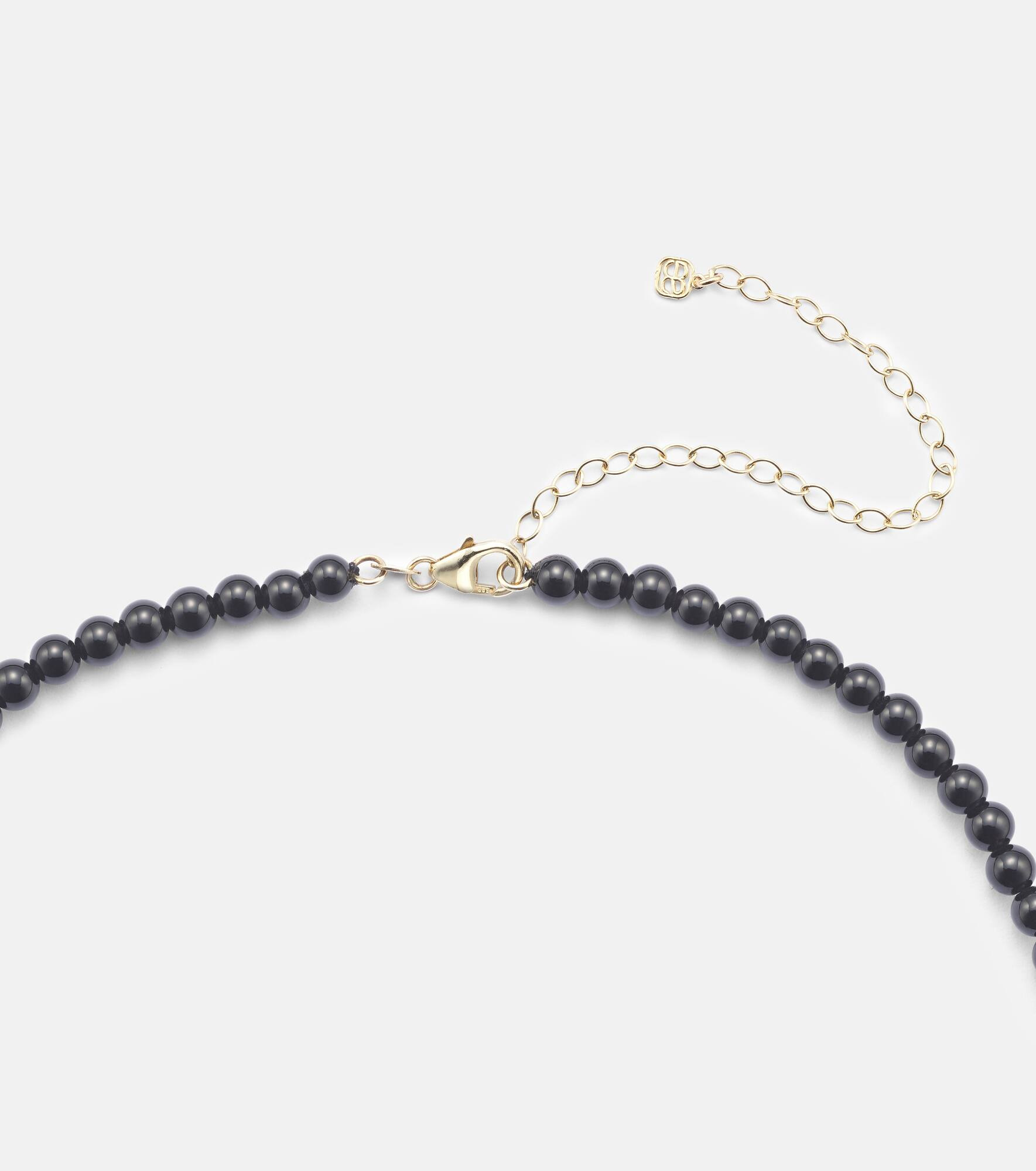 Carved Heart 14kt gold beaded necklace with diamonds and onyx - 6