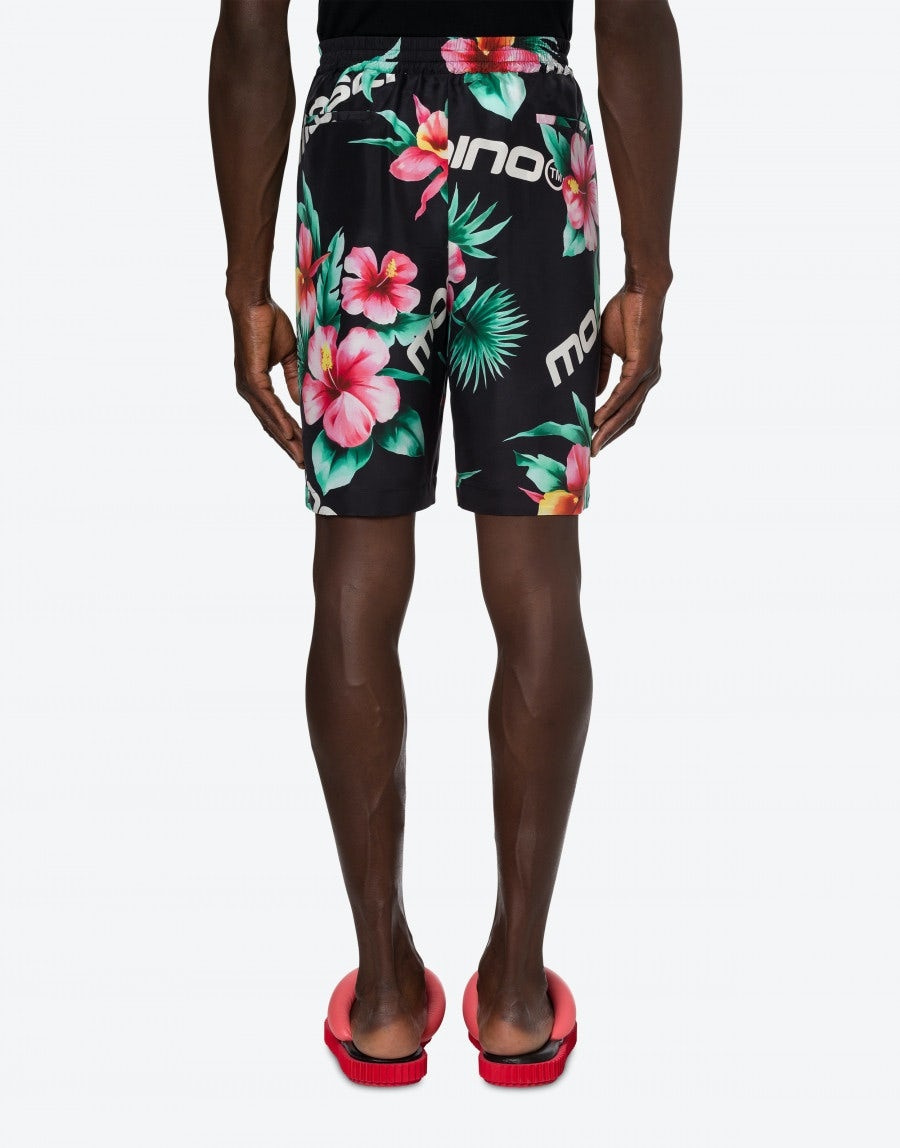 HIBISCUS PRINT HABOTAI SILK BERMUDA SHORTS - 3