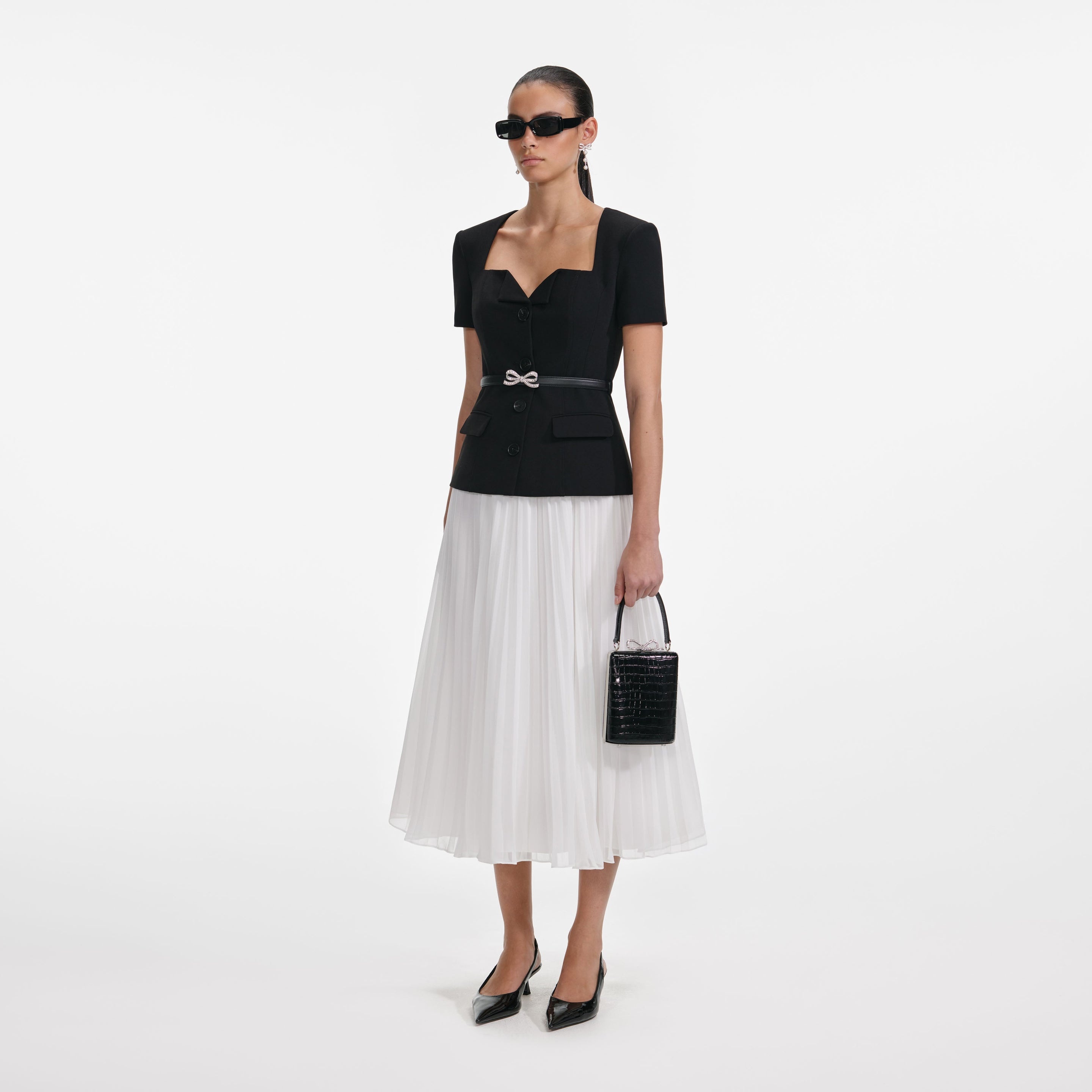 Black Tailored Contrast Chiffon Midi Dress - 2