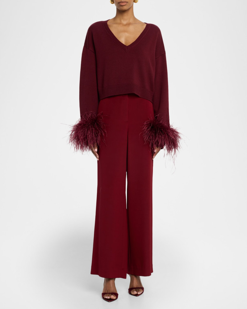 LAPOINTE Merino Wool V-Neck Crop Sweater With Feather Cuffs outlook