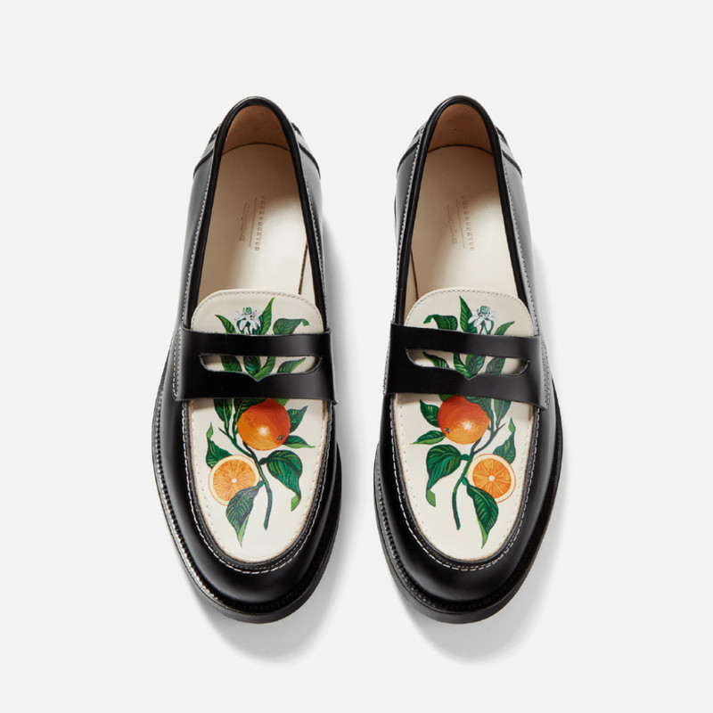 DUKE + DEXTER Wilde Hand-Painted Orange Penny Loafer - Women's outlook