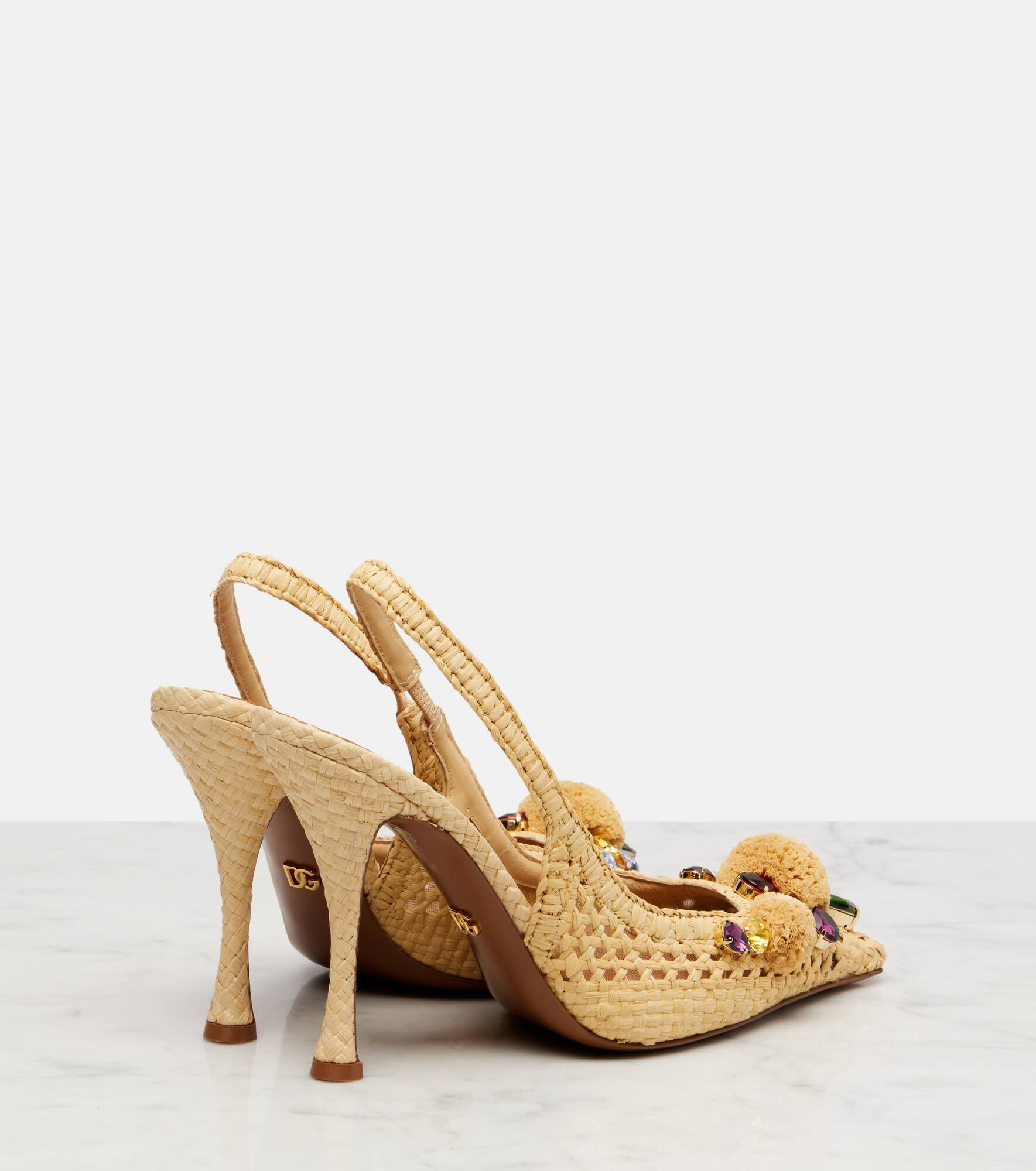 Embellished raffia-effect slingback pumps - 2