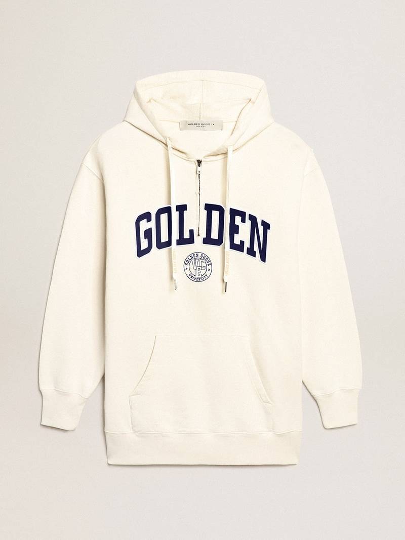 White sweatshirt dress with hood and Golden patch 1
