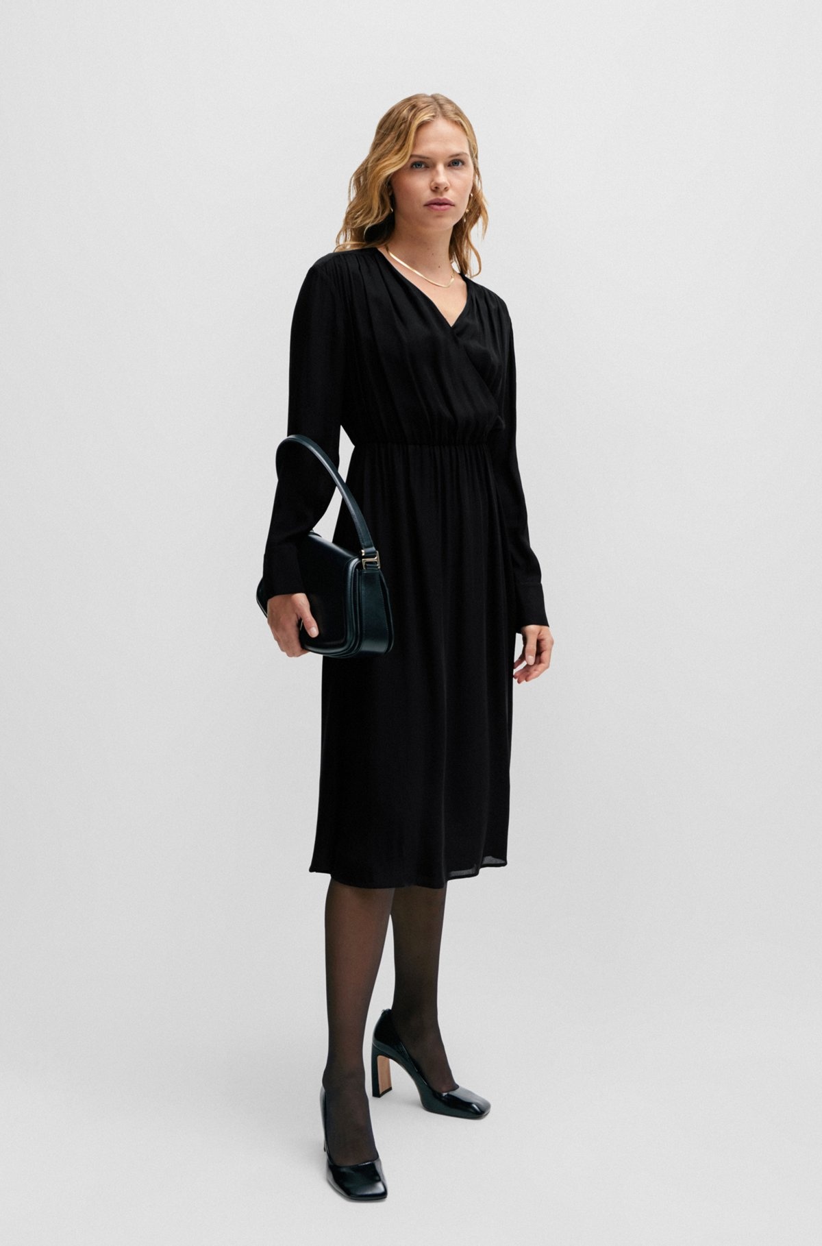 REGULAR-FIT DRESS WITH WRAP FRONT AND BUTTON CUFFS - 2