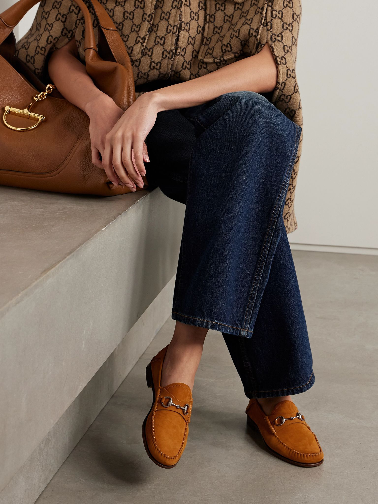 Gigi horsebit-detailed suede loafers Brown - 2