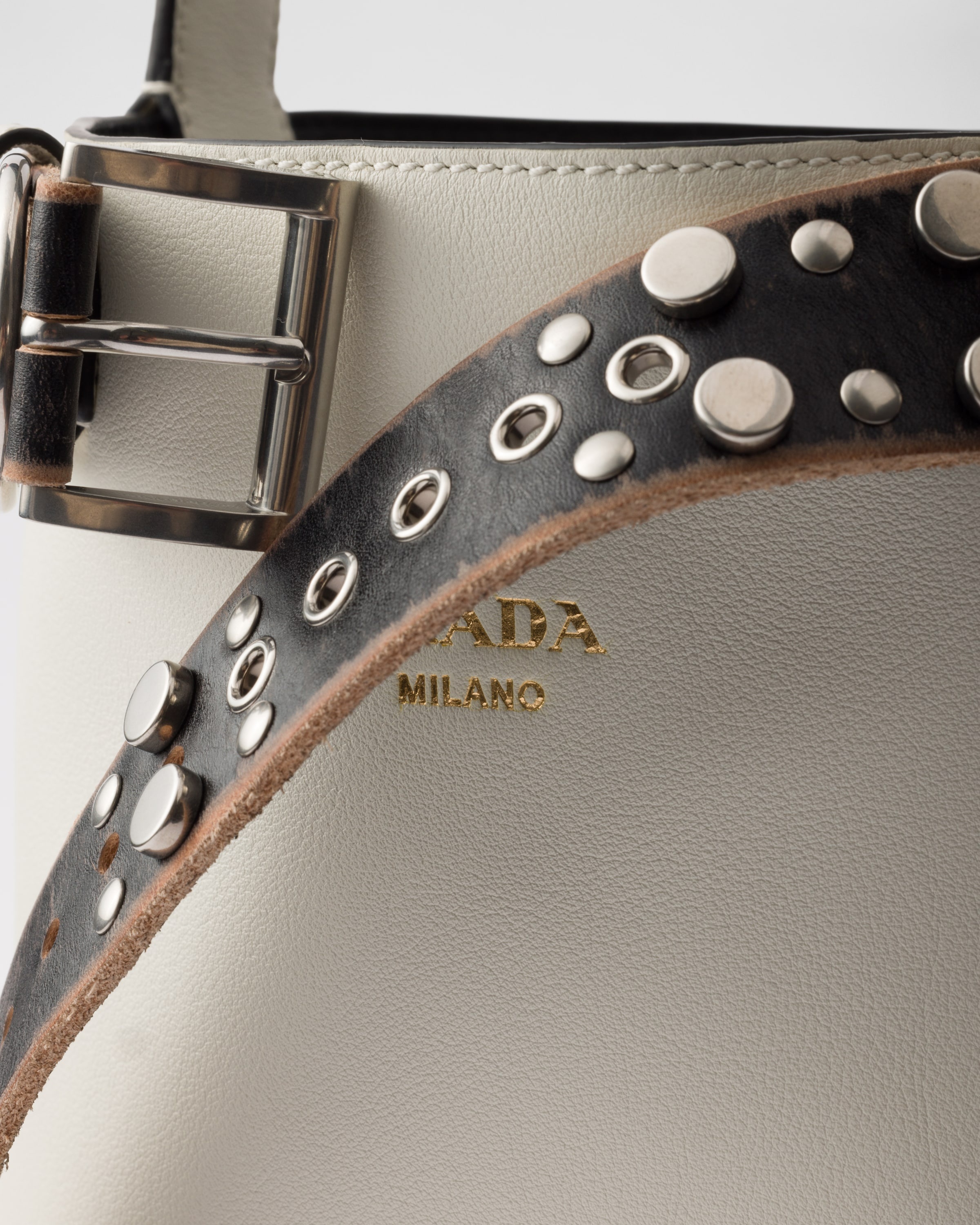 Prada Buckle leather bucket bag with studded belt - 6