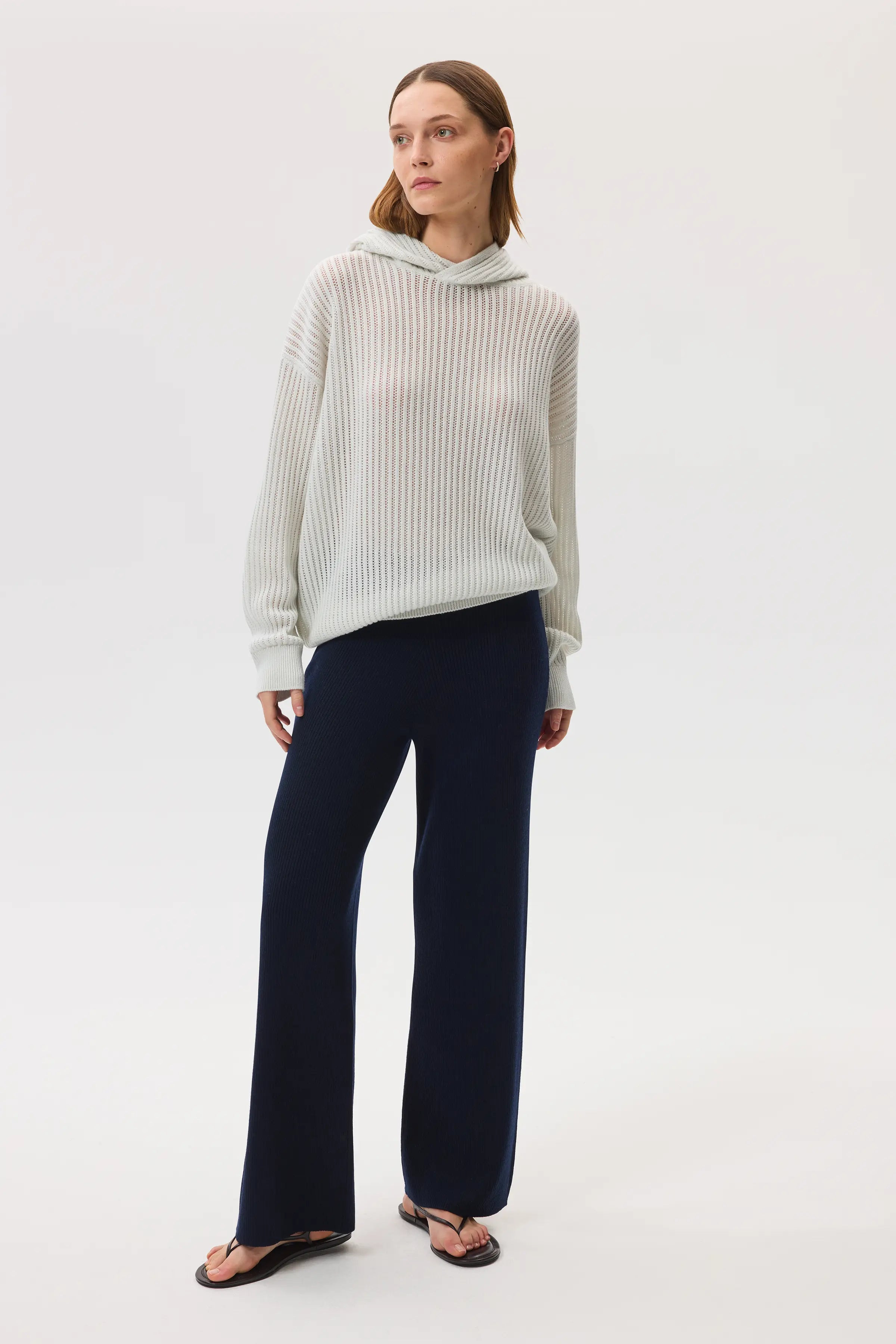 Mesh Rib Cashmere White Hoodie - 3