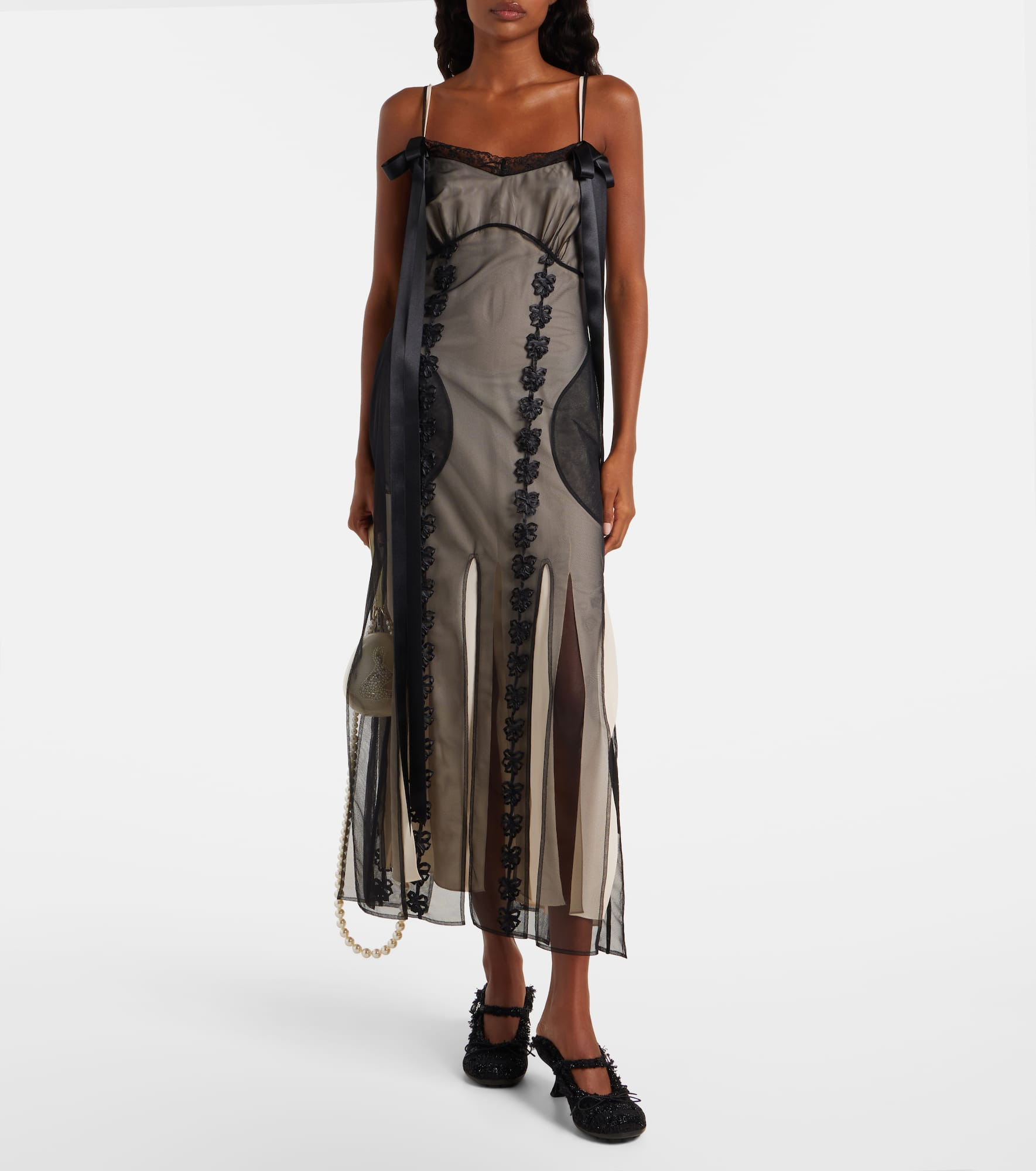 Lace-trimmed sheer midi dress - 2