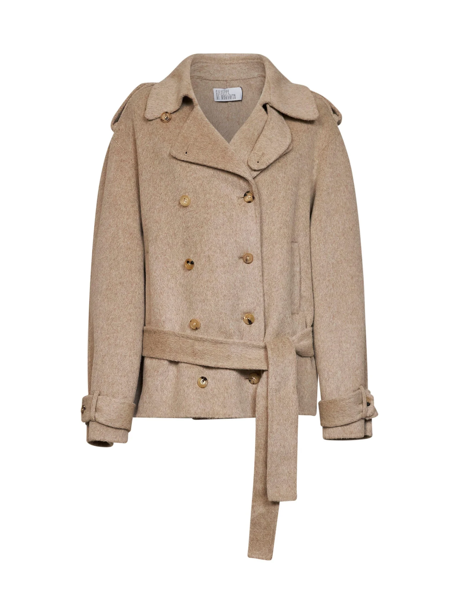 Beige double wool and alpaca short double-breasted trench coat - 1