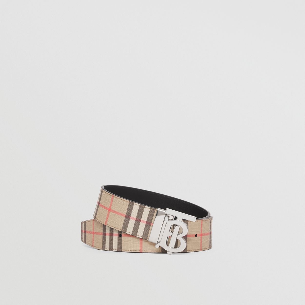 4cm Reversible Checked E-Canvas and Leather Belt