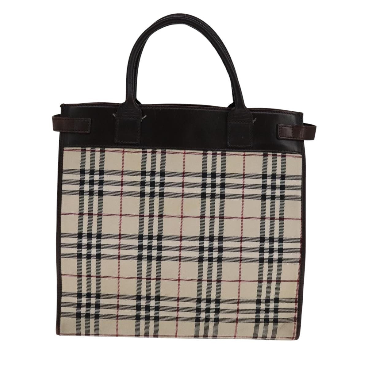 Burberry Nova Check Hand Bag Canvas Leather Beige Brown Silver - 3