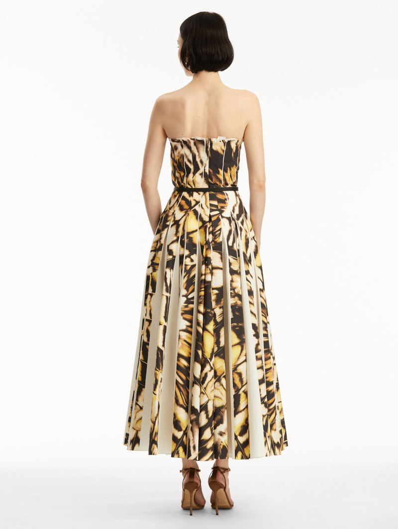 ABSTRACT BUTTERFLY COTTON POPLIN STRAPLESS DRESS 3