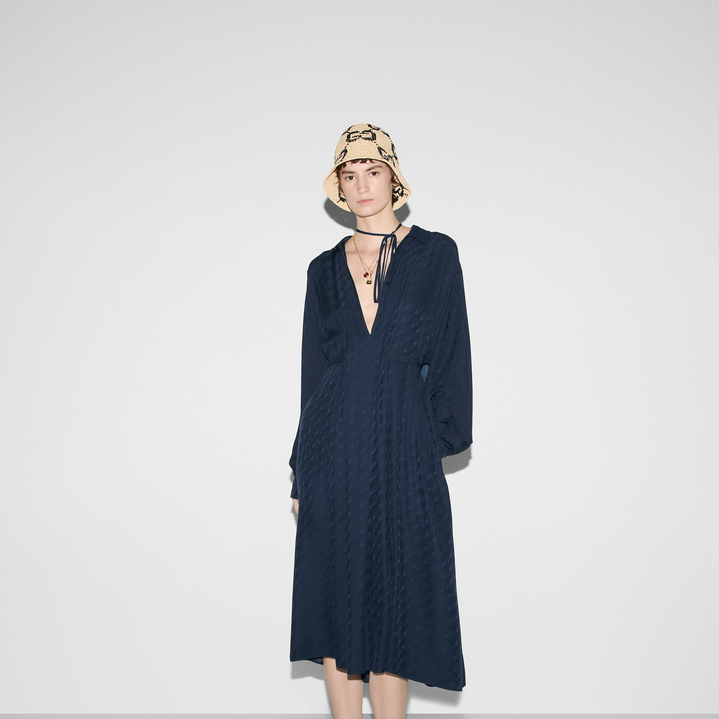 GG and chain silk jacquard dress - 3
