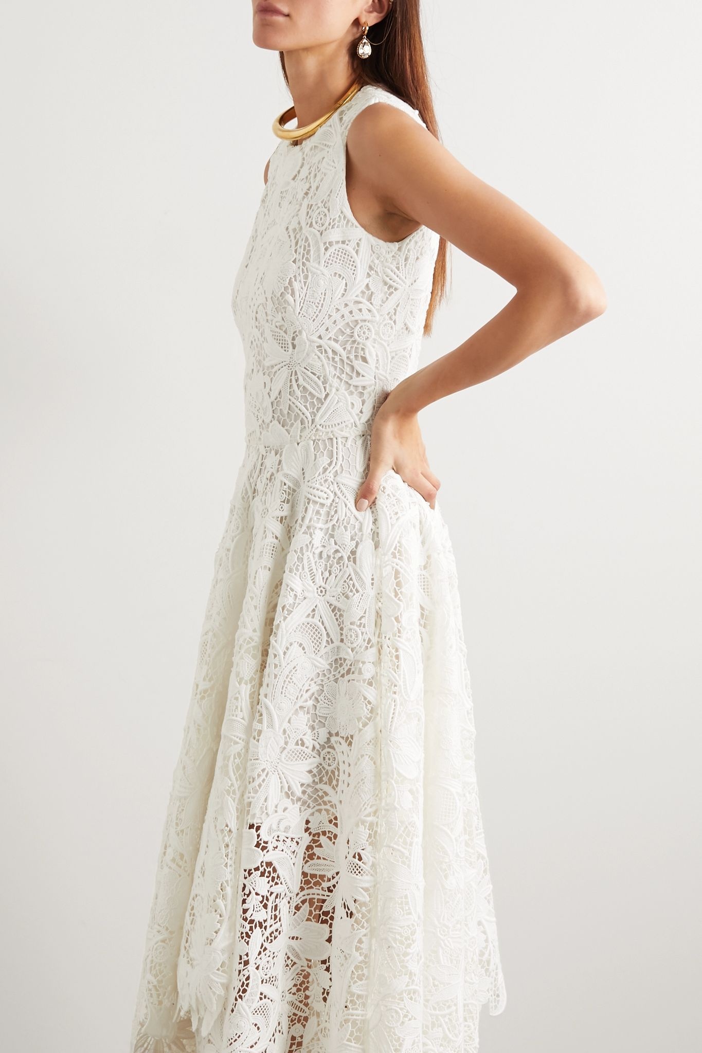 Asymmetric cotton-blend corded lace dress - 3