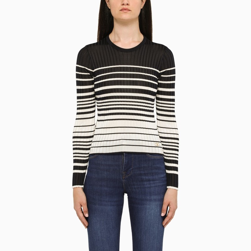 Ivory/white striped crew-neck sweater - 1