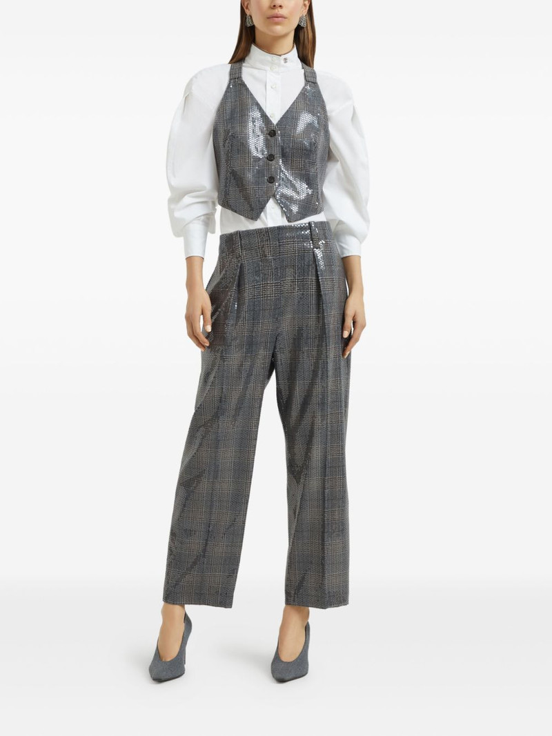 Brunello Cucinelli sequin-embellished check-pattern trousers outlook