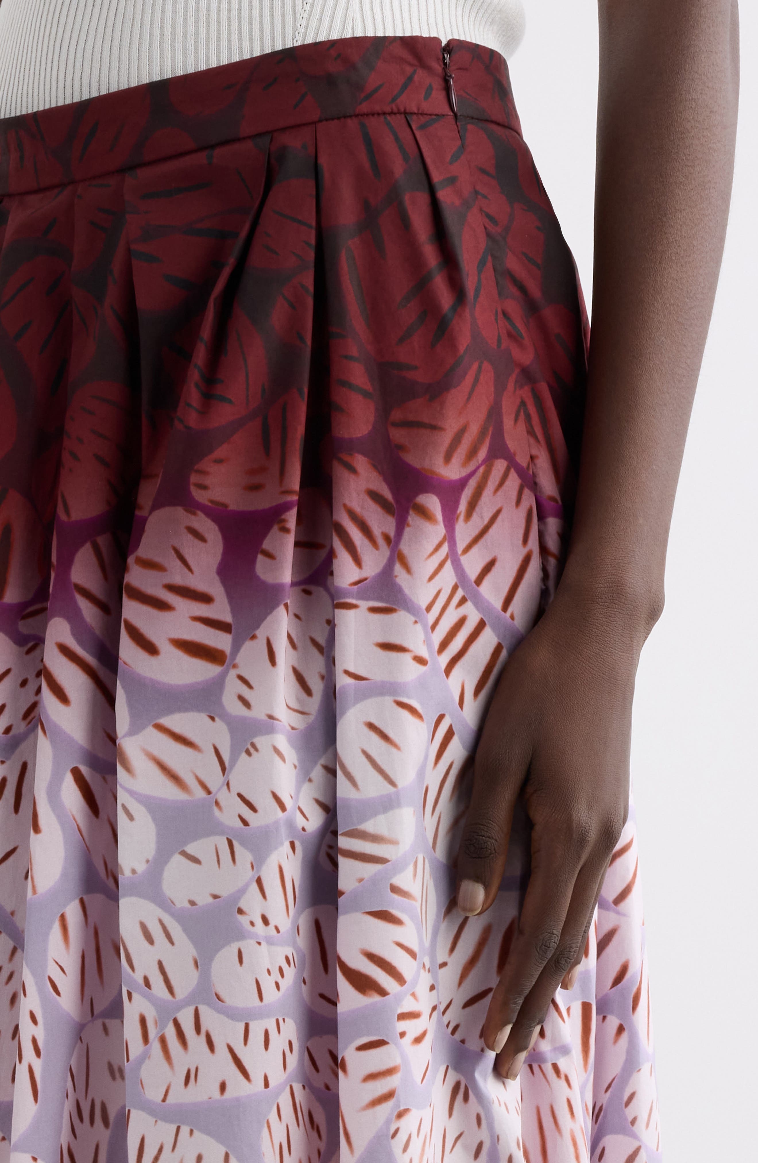 Dries Van Noten Soni Mixed Print A-Line Midi Skirt in Burgundy at Nordstrom - 5