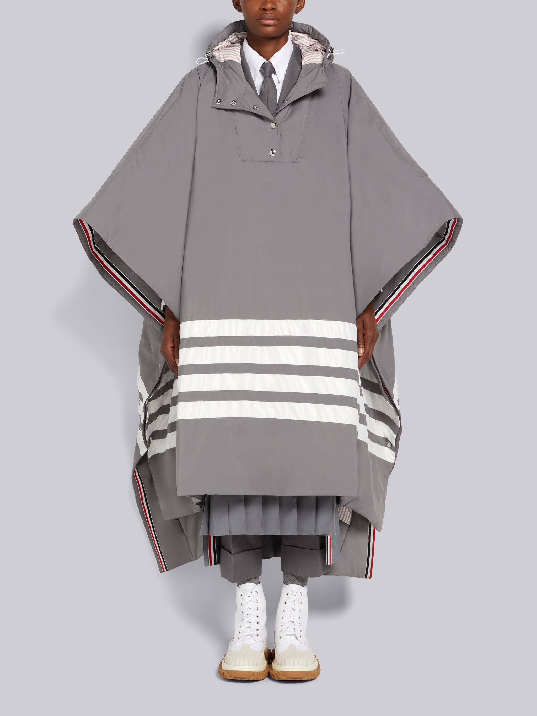 Medium Grey Ripstop School Uniform Trompe L'oeil Pleated Skirt Below the Knee Shirtdress - 4