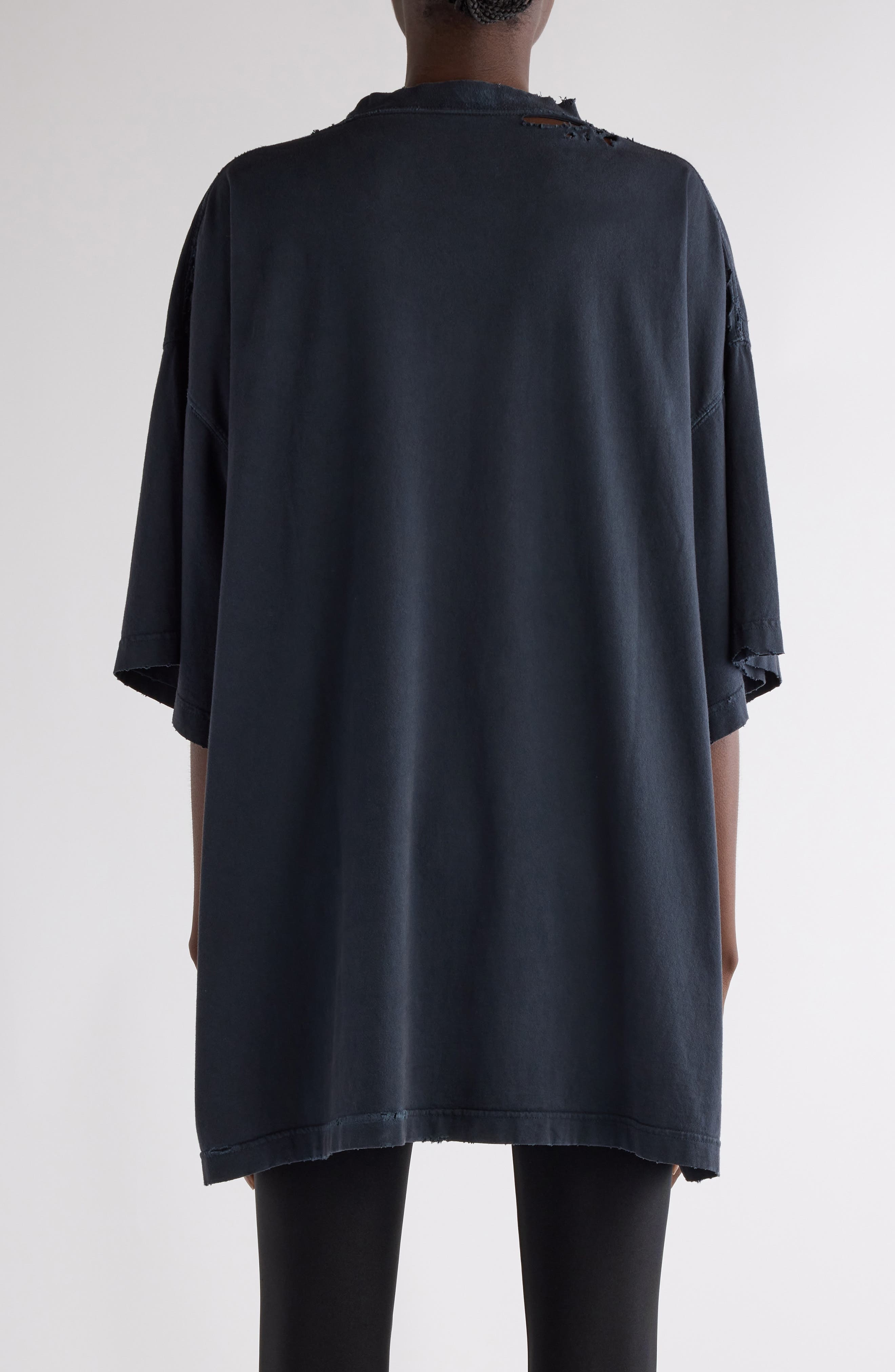 Balenciaga Fashion Designer Distressed Oversize Graphic T-Shirt in Faded Washed Black at Nordstrom - 2