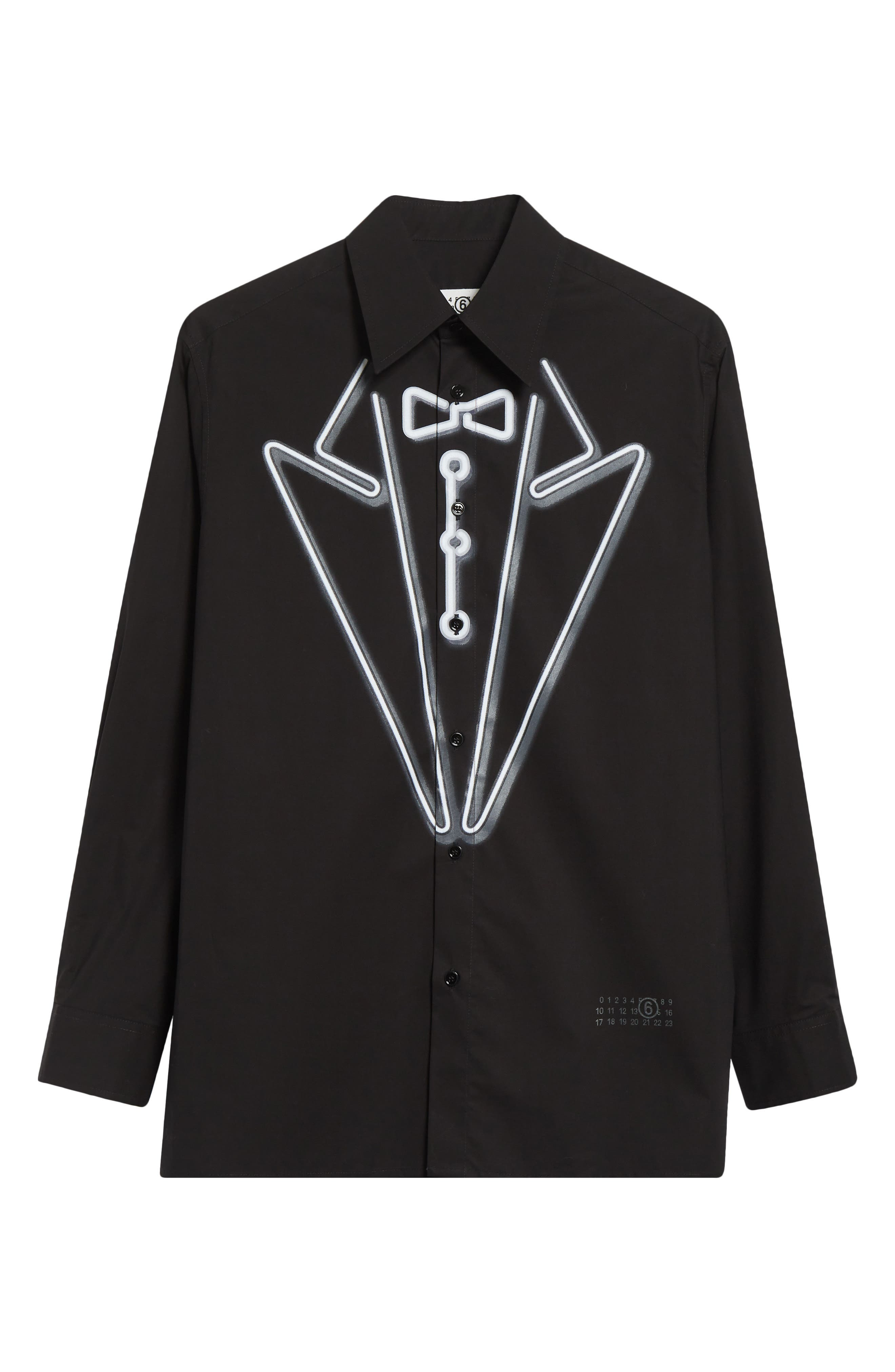 MM6 Maison Margiela Glow in the Dark Tuxedo Graphic Cotton Poplin Button-Up Shirt in Black at Nordst - 5