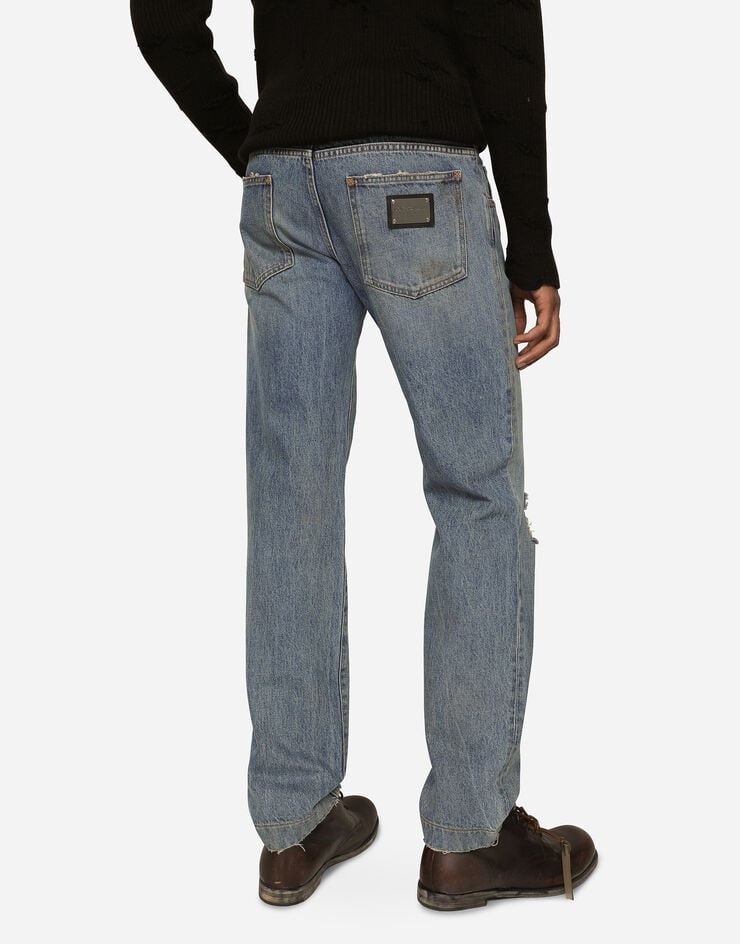 Washed denim jeans with rips - 4