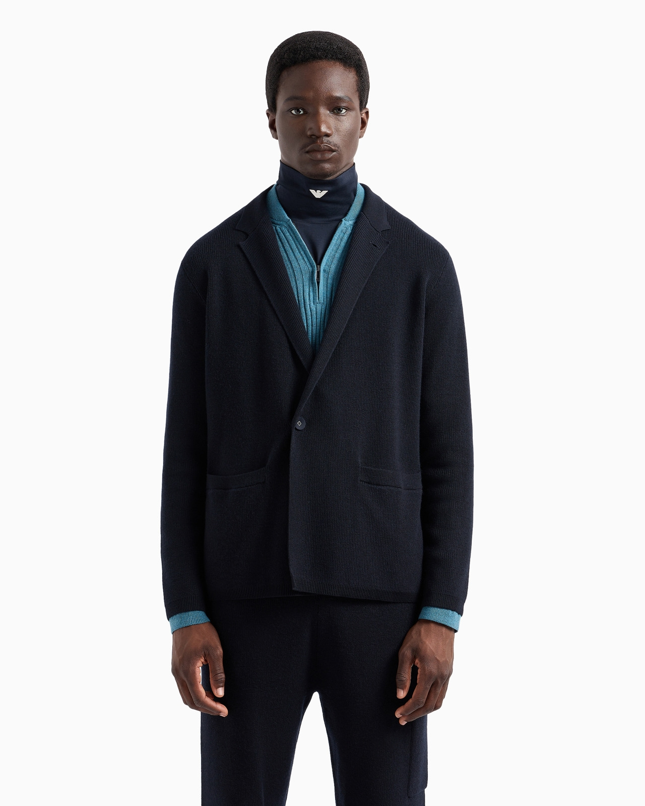 Virgin wool-blend knit double-breasted blazer - 2