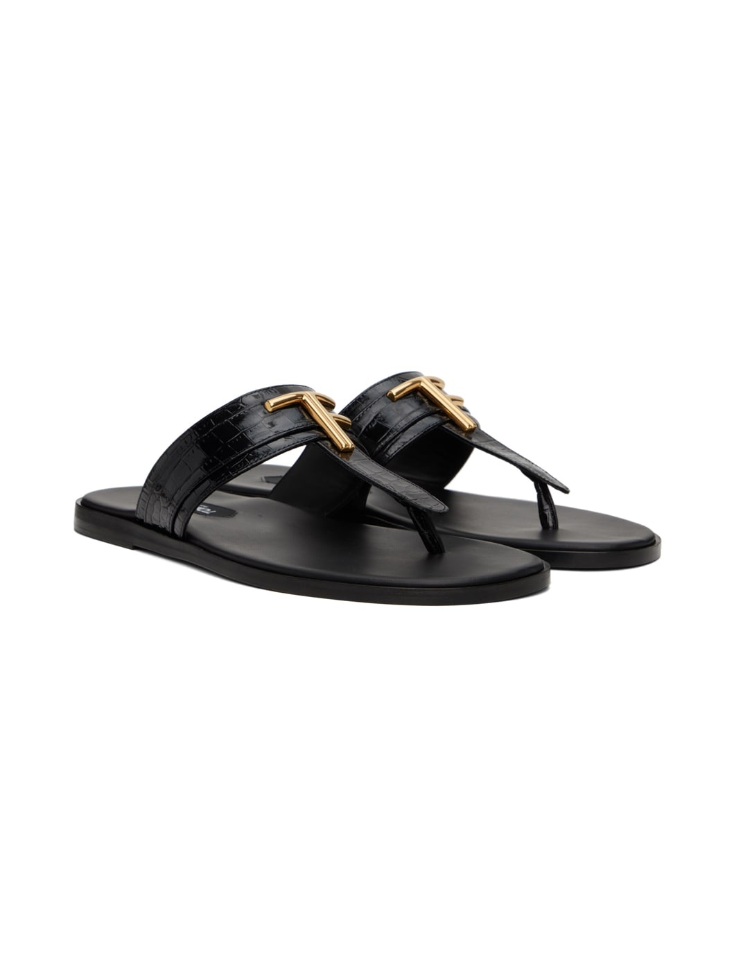 Black Croc Brighton Sandals - 4