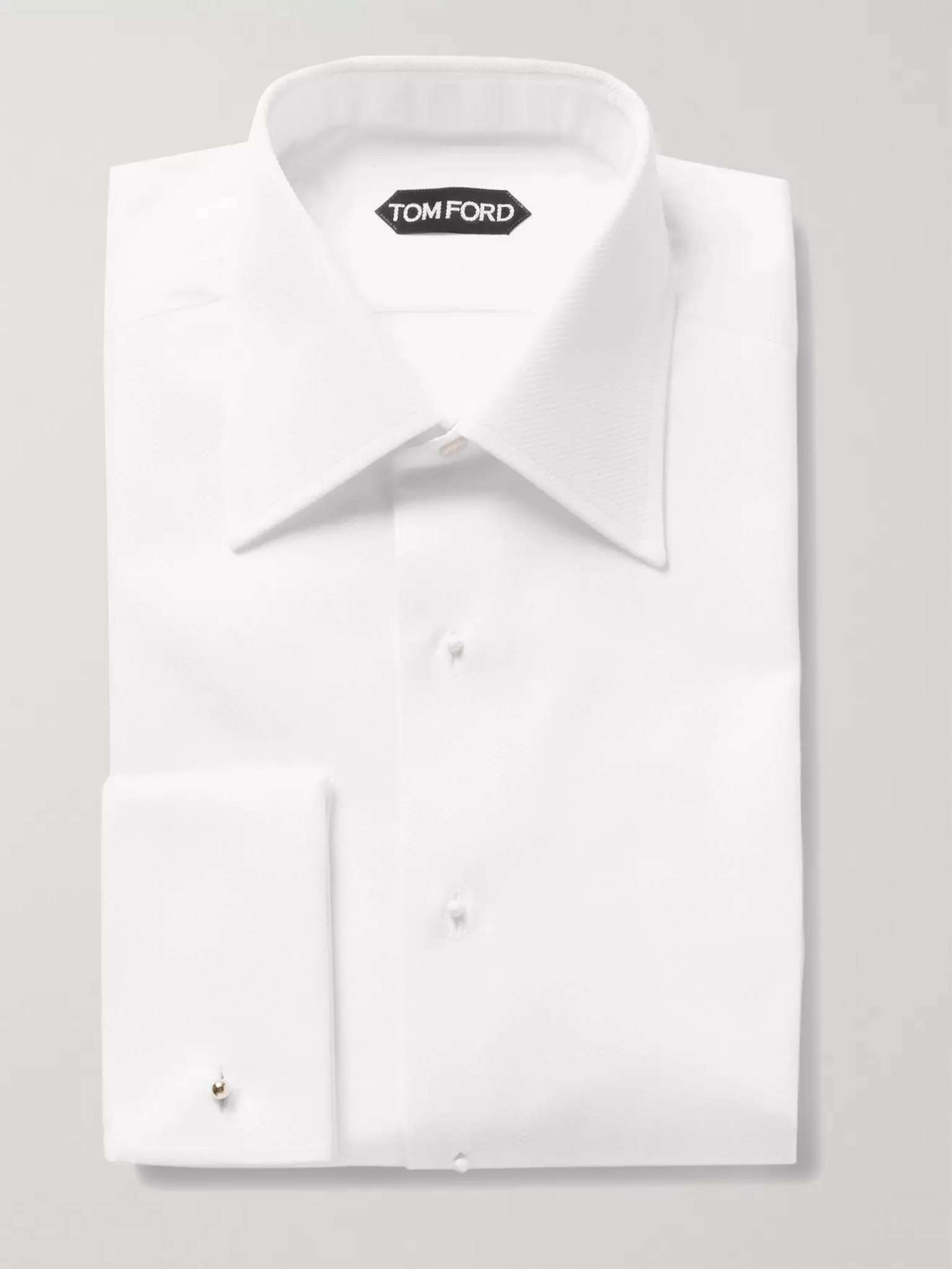 White Slim-Fit Bib-Front Double-Cuff Cotton Tuxedo Shirt - 1