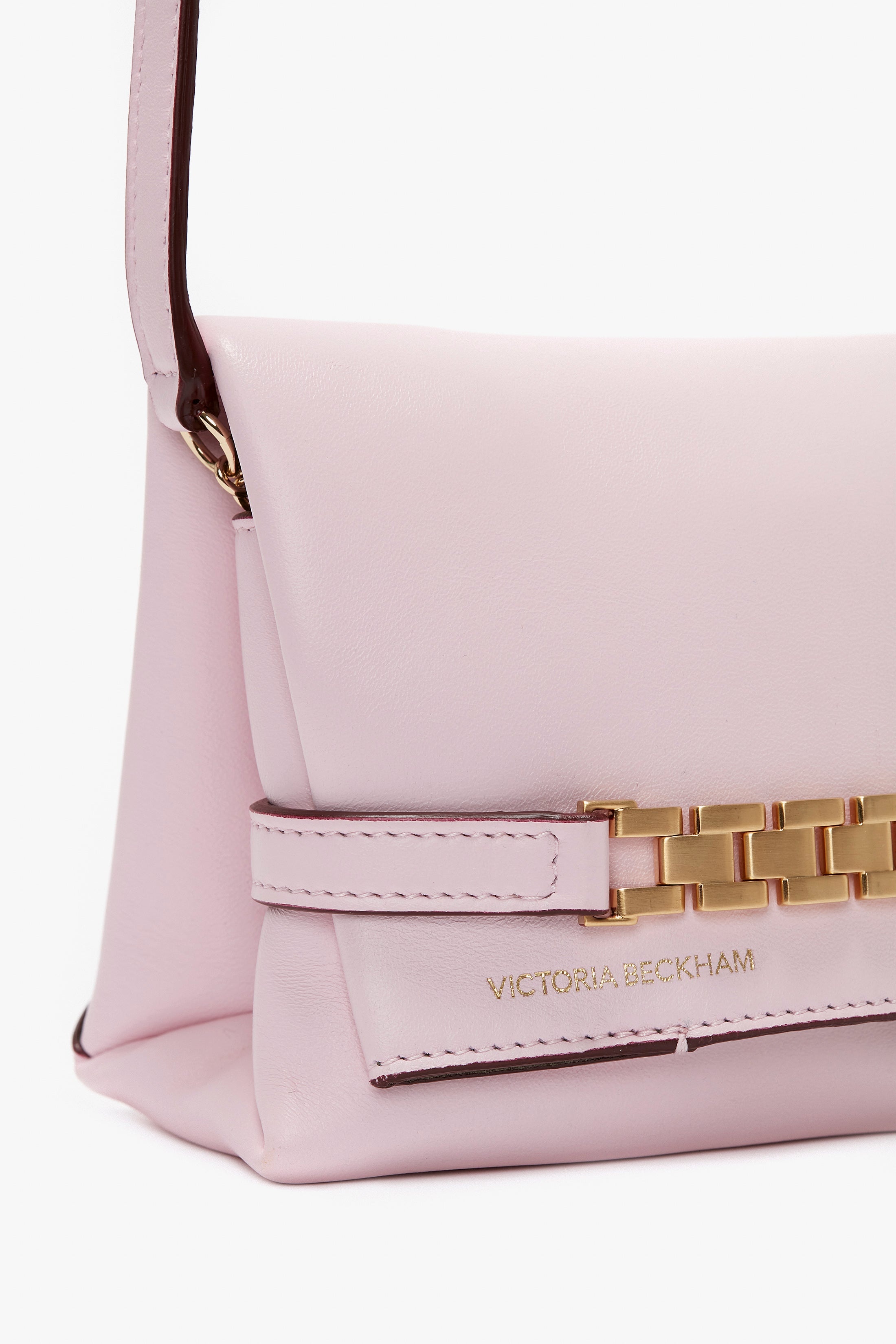 Mini Chain Pouch With Long Strap In Orchid Leather - 5