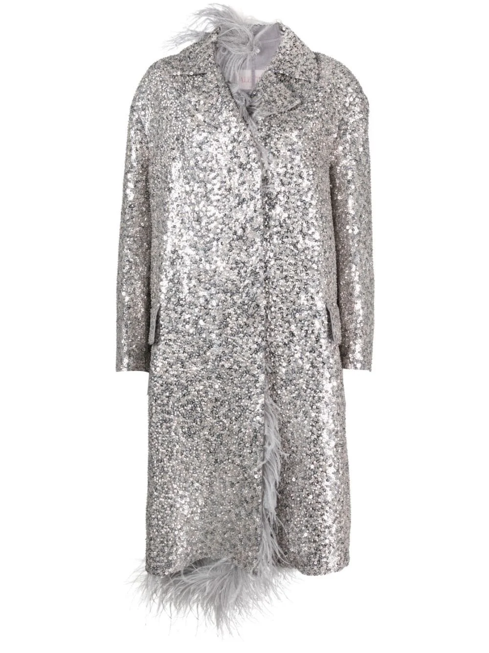 embellished feather-trim coat - 1