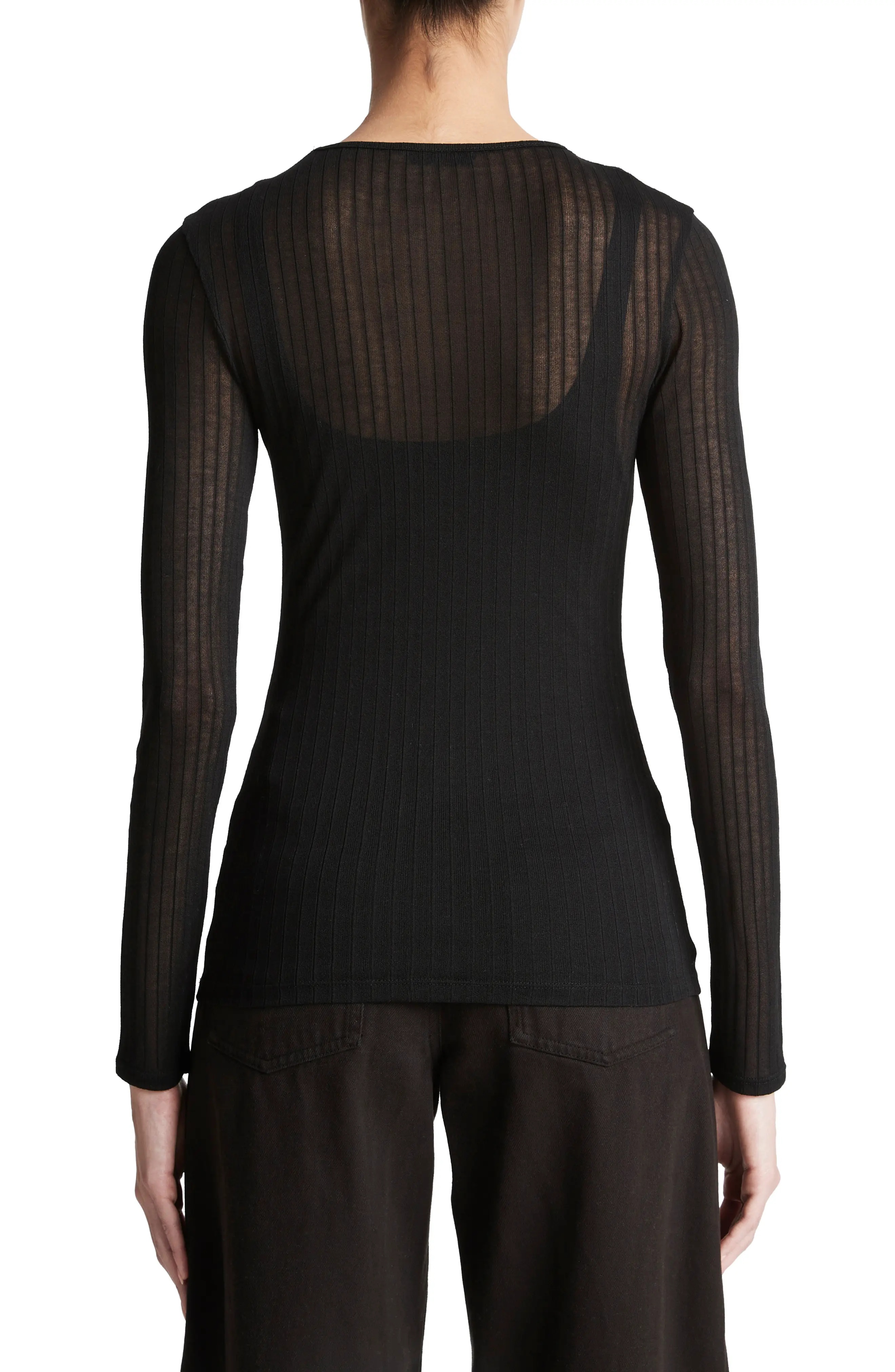 Semisheer Rib Long Sleeve Top - 2