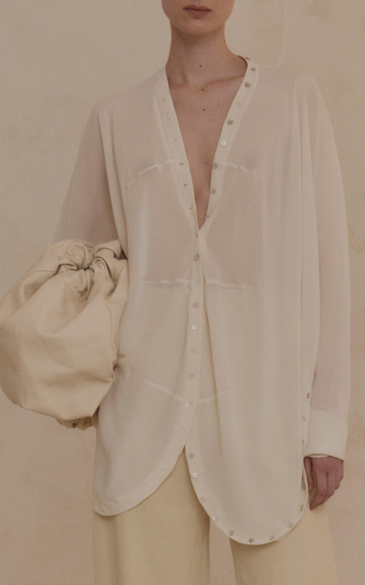 Piano Silk Button-Down Shirt ivory - 2