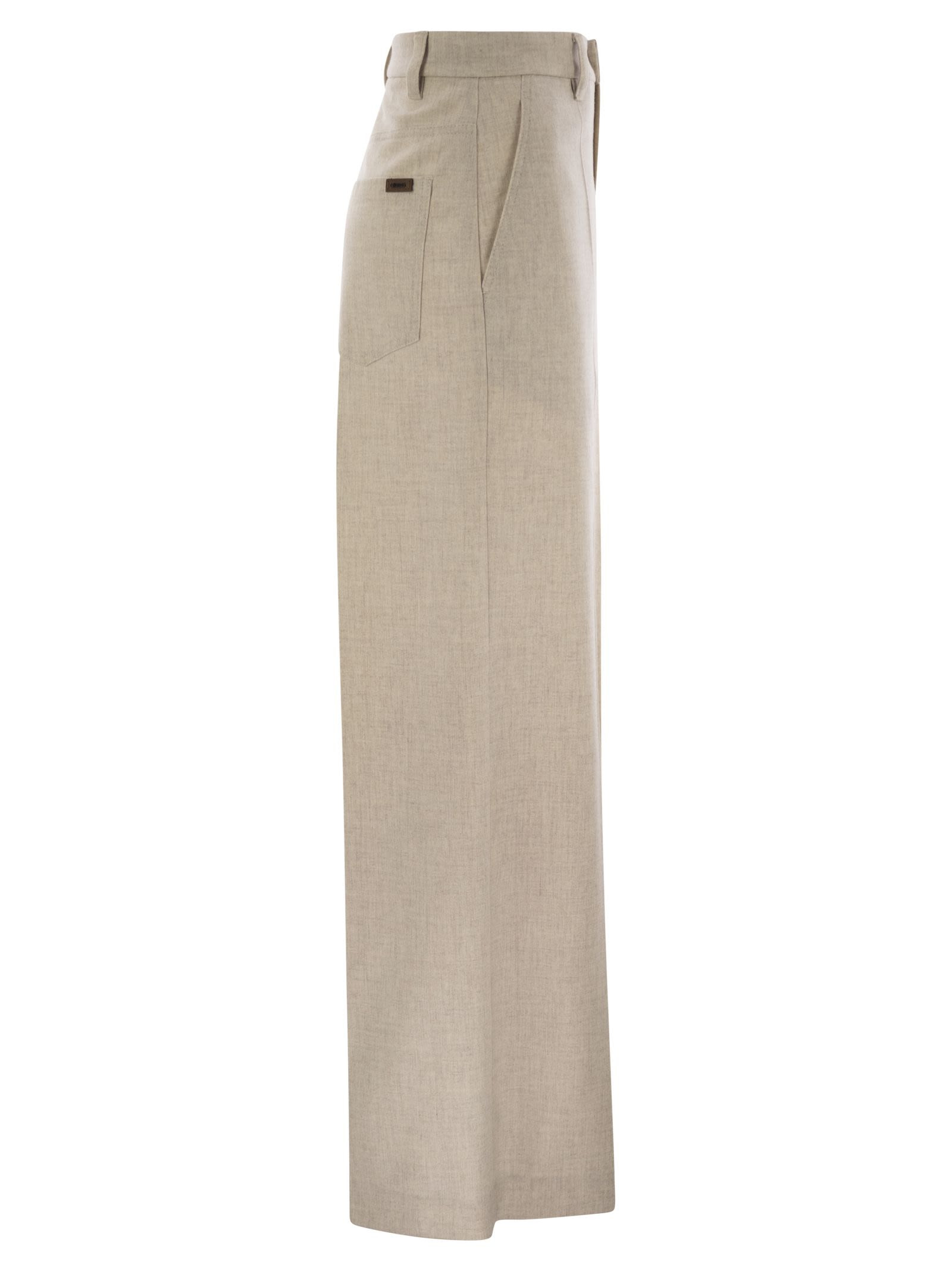 Brunello Cucinelli Women Wide High-Waisted Wool And Cashmere Trousers With Necklace - 3