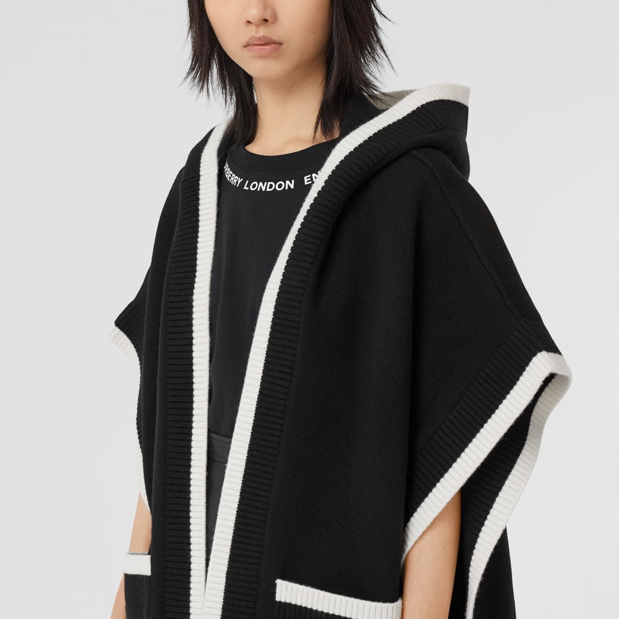 Logo Graphic Wool Cashmere Jacquard Hooded Cape - 5