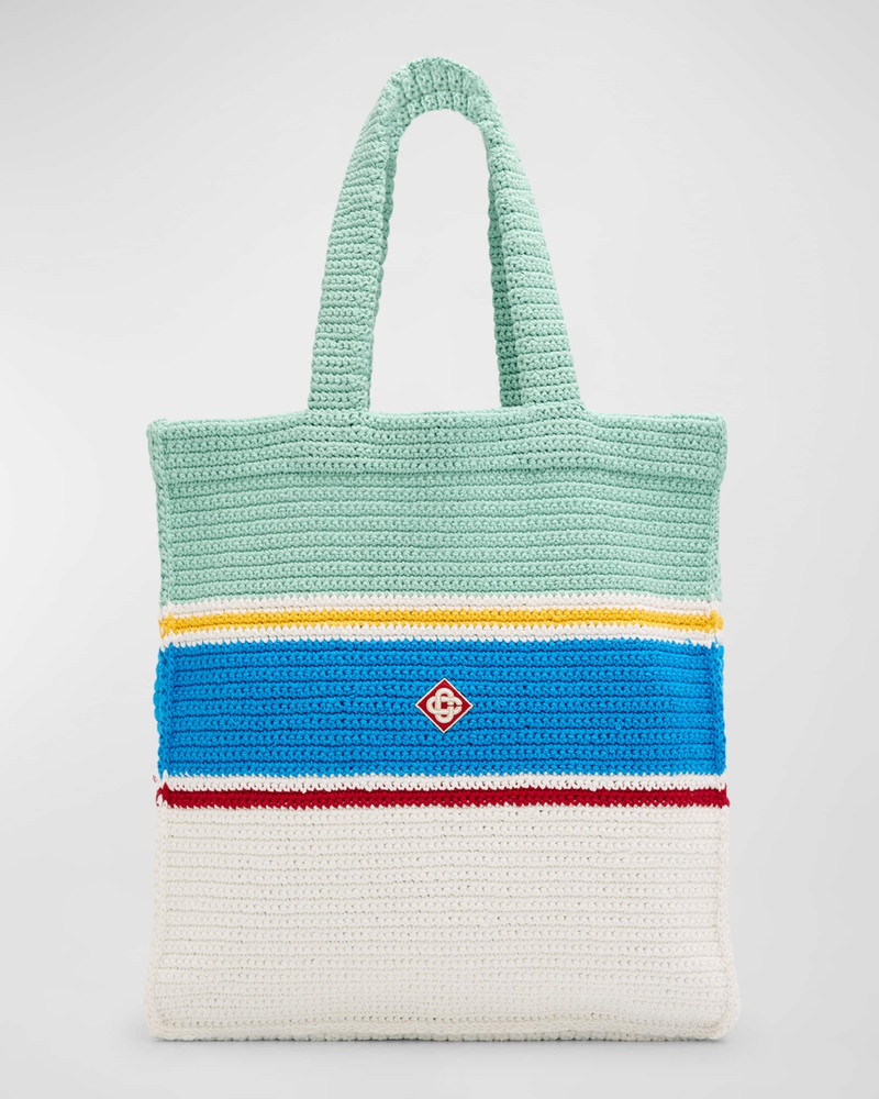 Men's Cotton Stripe Crochet Tote Bag - 1