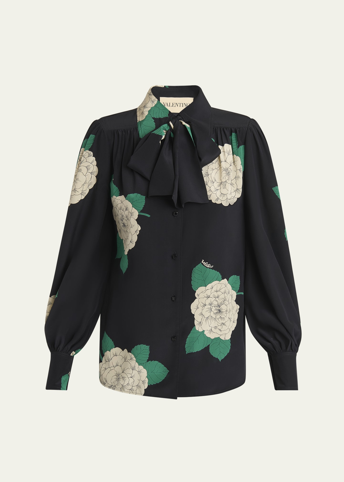 Floral Print Tie-Neck Silk Blouse - 1