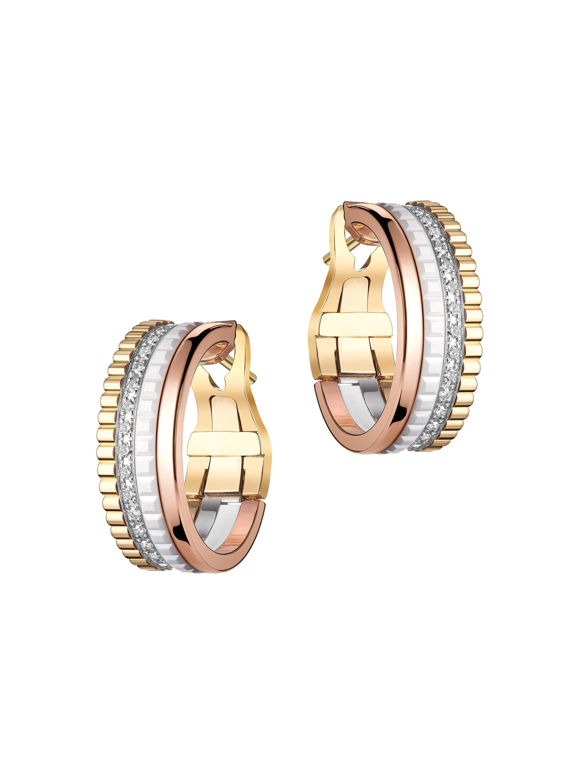 Women's Quatre Tri-Tone 18K Gold, 0.36 TCW Diamond, & Ceramic Hoop Earrings - 1